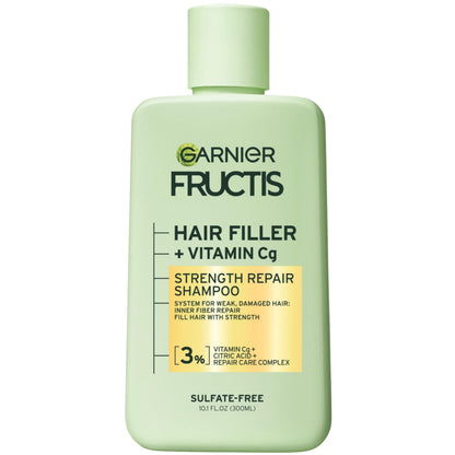 White Smoke Garnier Fructis Hair Filler Strength Repair Shampoo with Vitamin Cg, Sulfate Free Shampoo for Weak, Damaged Hair, 10.1 Fl Oz, 1 Count