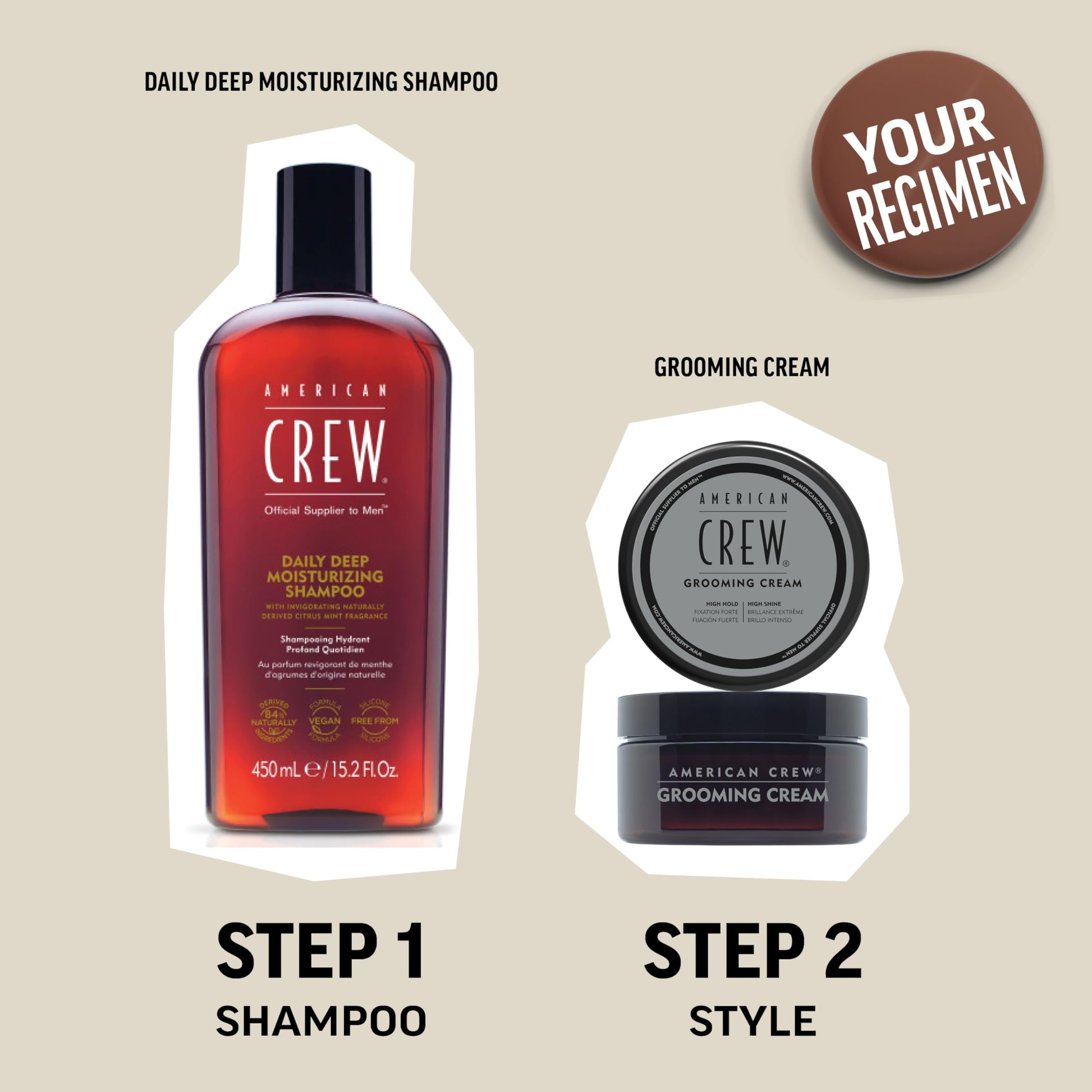 Light Gray American Crew Men's Grooming Cream, Like Hair Gel with High Hold & High Shine, 3 oz