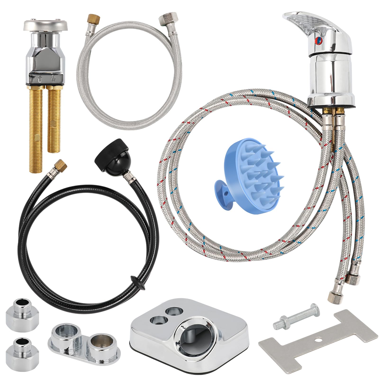 White Smoke LukLoy Salon Shampoo Bowl Faucet Vacuum Breaker Kit with Hair Shampoo Brush, Shampoo Bowl Hose and Sprayer Replacement Part