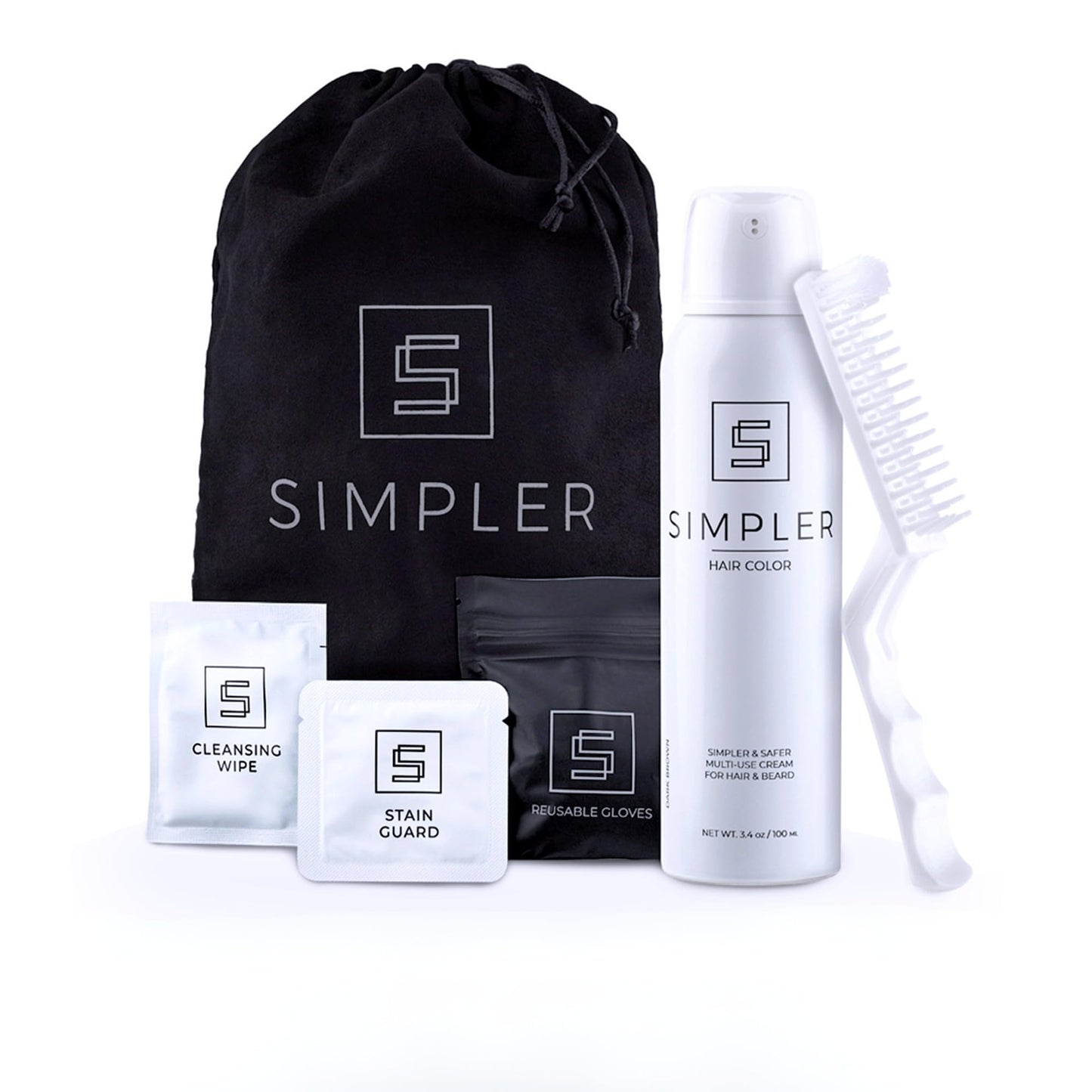 White Smoke Simpler Men's Hair Color Kit - Full Gray Coverage - Natural Black & Beard Dye - Easy Application for 100% Gray Hair - Natural Black