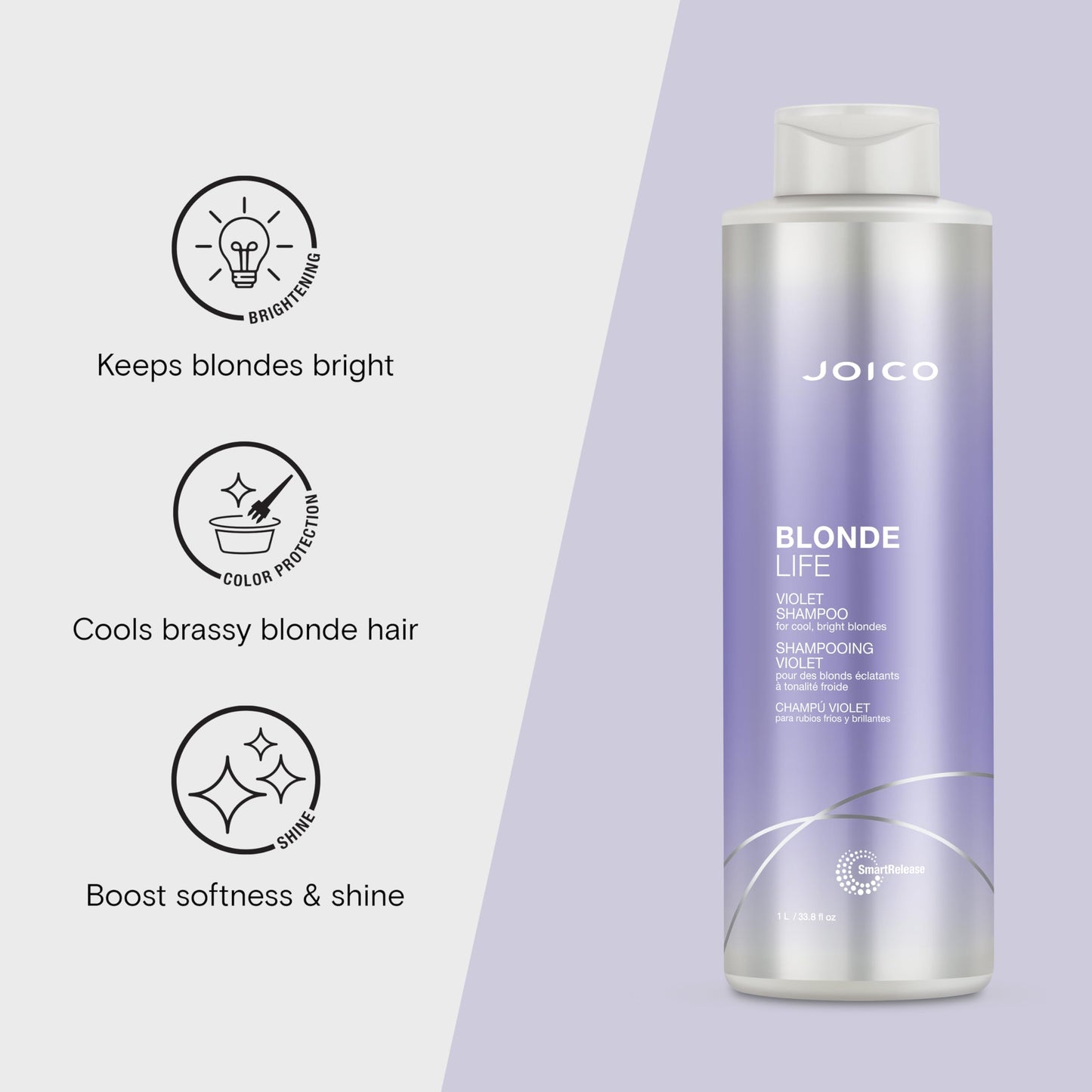Lavender Joico Blonde Life Violet Shampoo | For Cool & Bright Blonde Hair | Neutralize Brassy Tones | Banish Yellow Tones | Boost Shine | Sulfate Free | With Monoi & Tamanu Oil | 33.8 Fl Oz