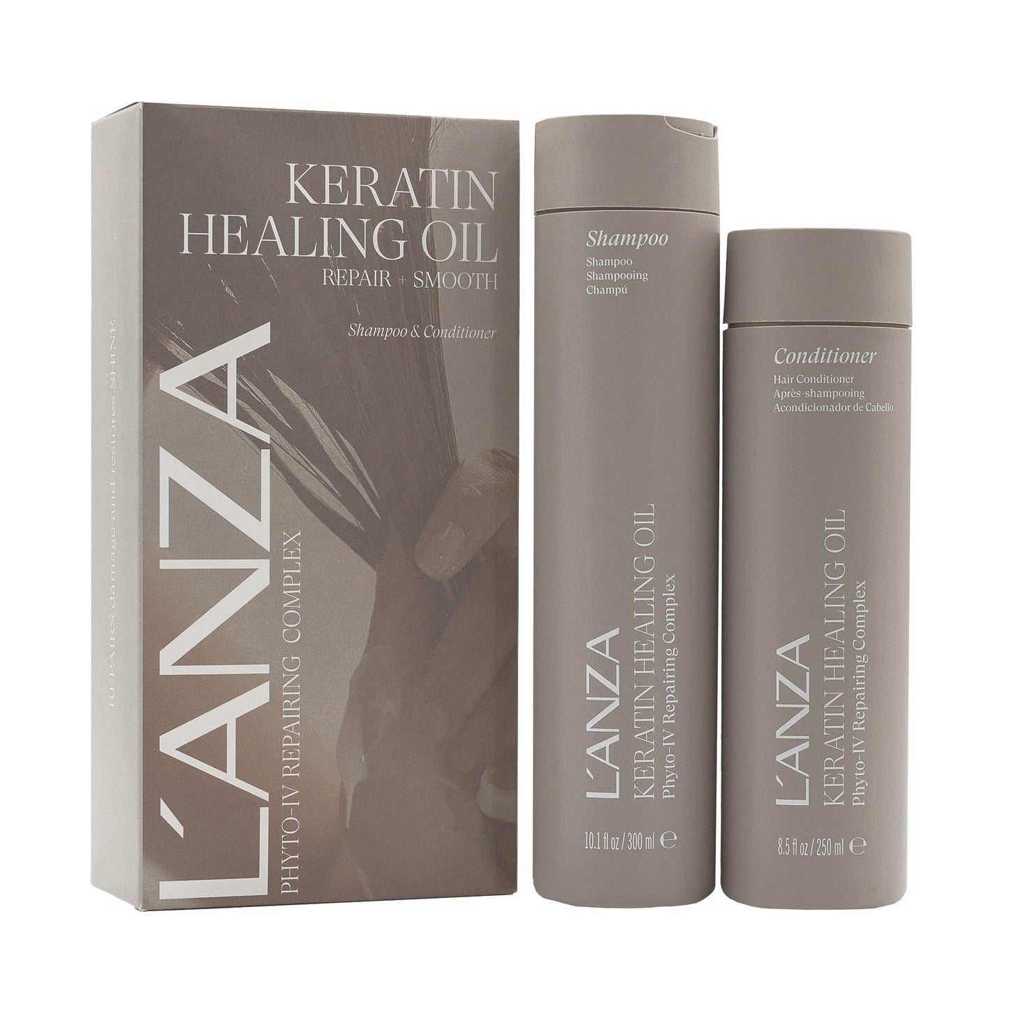 Light Slate Gray L'ANZA Keratin Healing Oil Shampoo & Conditioner Set, for Dry Damaged Hair, Moisturizing, Detangles, Reduces Breakage, Adds Shine, Anti-Frizz, Color Safe Anti-Humidity Strengthening Care, Haircare Kit