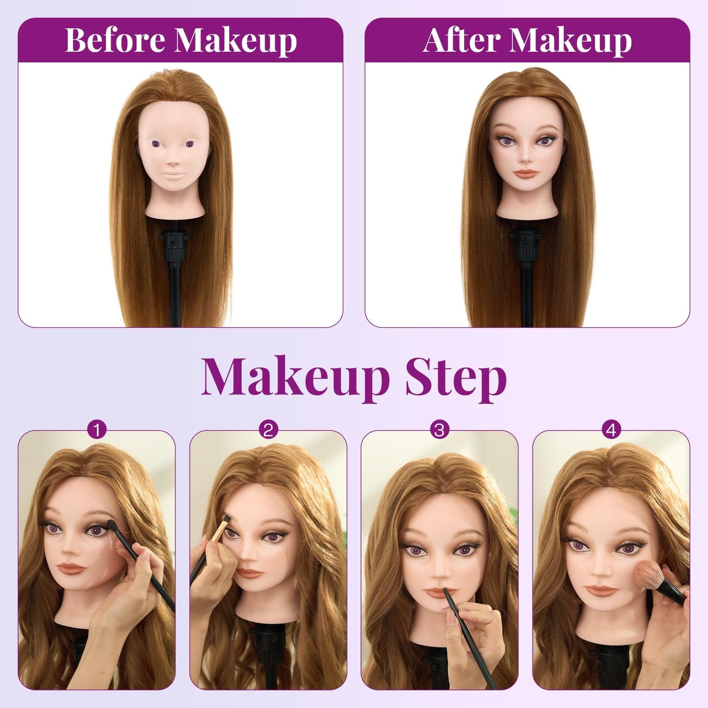 White Smoke Mannequin Head 80% Human Hair - 28" Makeup Manikin Doll Head for Hair Styling, Hairdressing Training Practice Braiding for Cosmetology Students, Professionals & Practice Exams