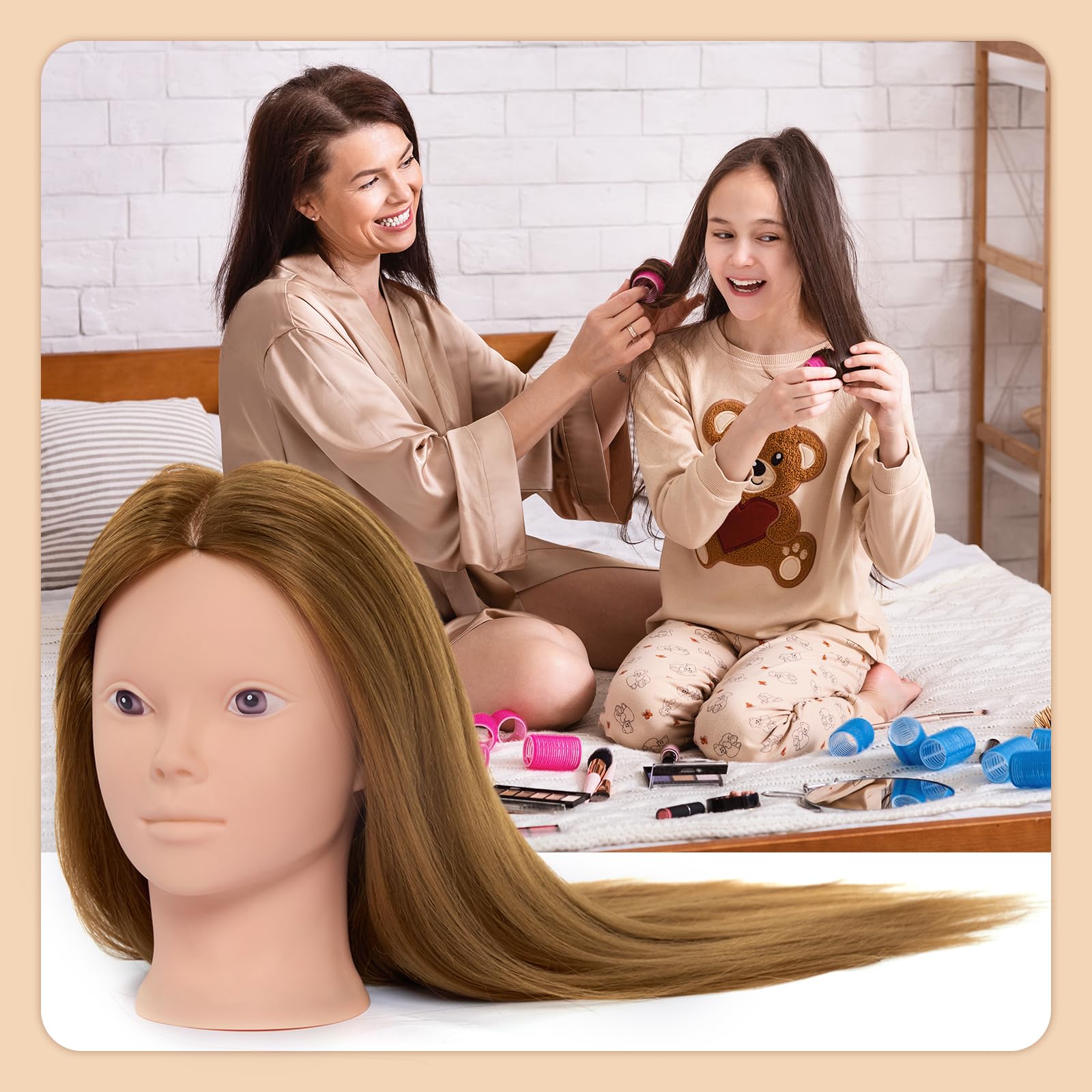 Light Gray Mannequin Head with 80% Real Human hair- 28" Hair Mannequin Heads for Make up, Braiding Hairdressing Doll Head for Styling with Table Clamp + DIY Hair Styling Set