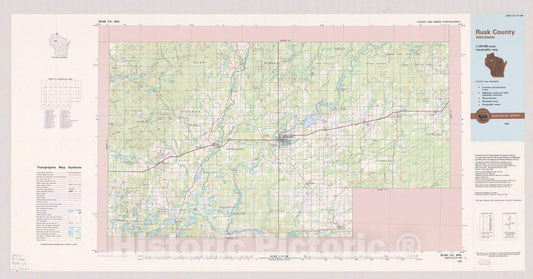 Light Gray Historic Pictoric Map : Rusk County, Wisconsin 1985, County map Series (Topographic), [Wisconsin], Antique Vintage Reproduction : 24in x 13in