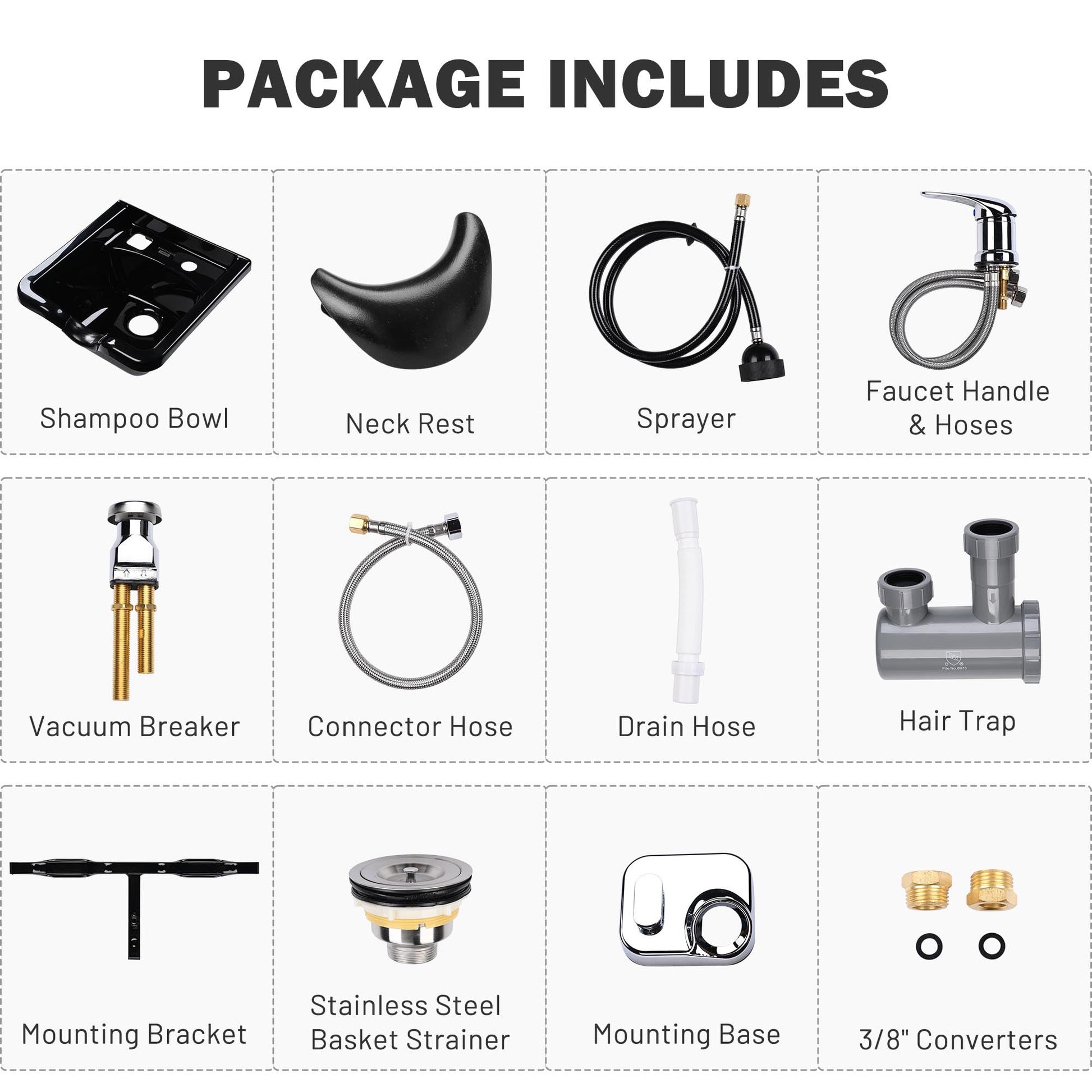 White Smoke BYOOTIQUE Shampoo Bowl Hair Sink with Gel Neck Rest Hair Trap CUPC Vacuum Breaker Barber Salon Spa Mounting Ability for Home Barbershop