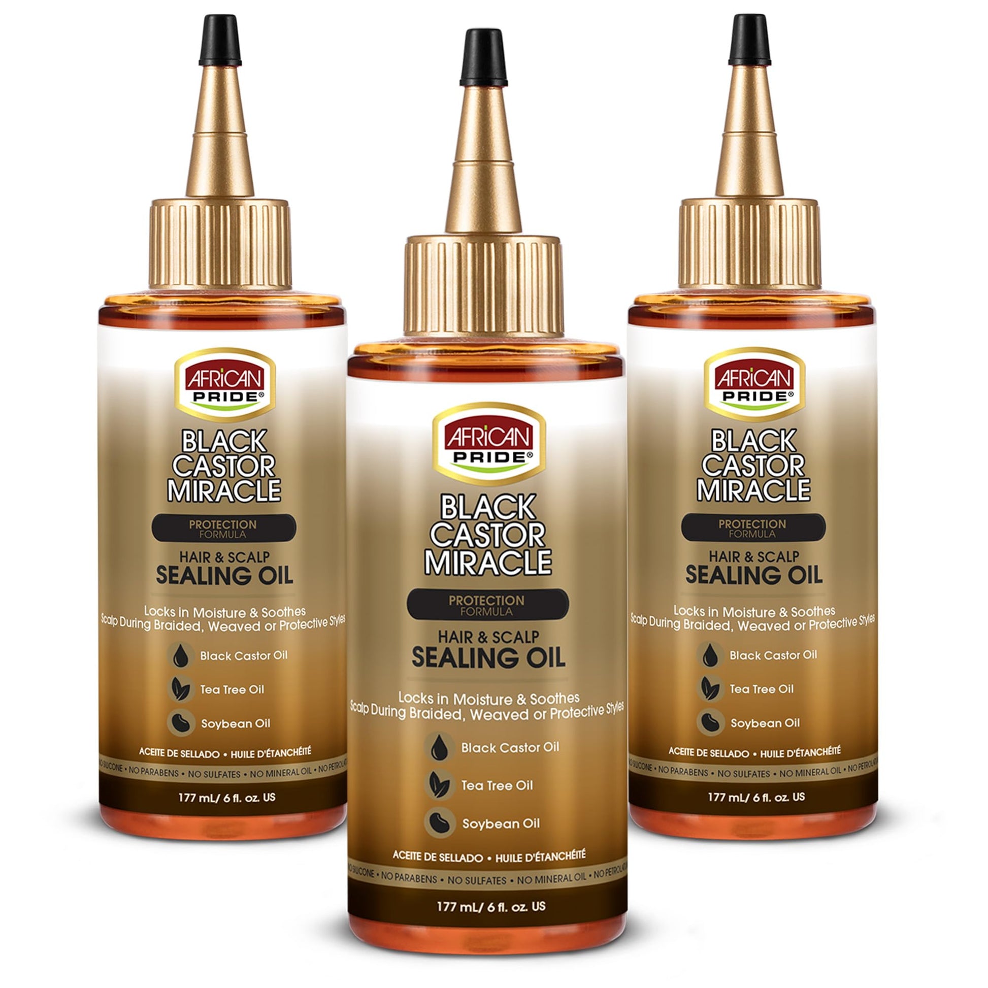 White Smoke African Pride Black Castor Miracle Hair & Scalp Sealing Oil – Hair Oil with Black Castor, Tea Tree & Soybean Oil for Moisture Lock, Scalp Relief & Growth Support | 6oz (Pack of 3)