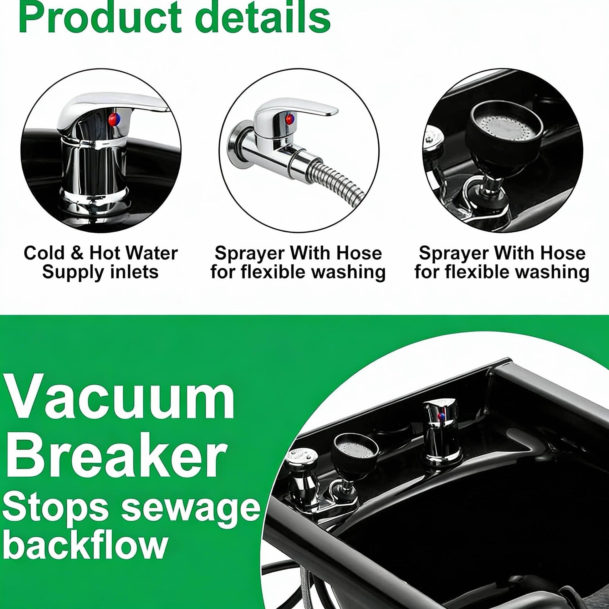 White Smoke Shampoo Bowl for Salons, Hair Sink with Upgraded Leak-Proof Drain Kit, Portable Hair Washing Sink for Salon & Home, Hairs Backwash Basin Beauty Salon Equipment for Hairstylists