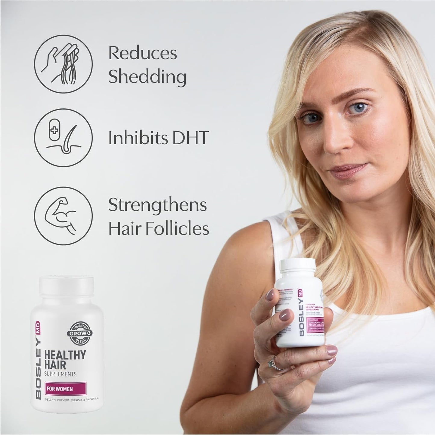 Lavender BosleyMD Women’s Healthy Hair Growth Supplements for Thicker, Fuller Hair– DHT-Blocking Botanicals with Biotin, Niacin, Zinc & L-Lysine – Rich in Vitamins & Minerals – 60 Capsules (2-Month Supply)