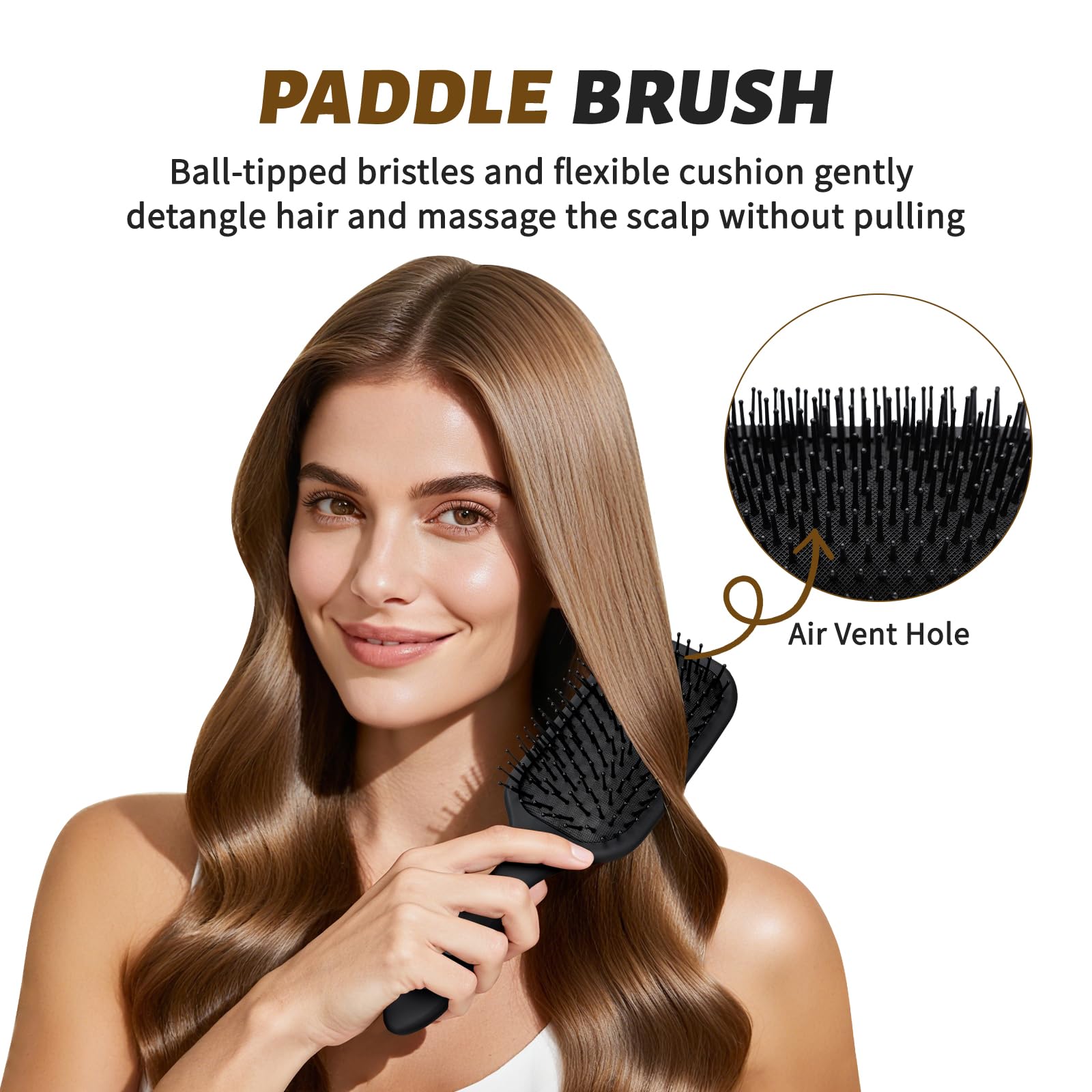 White Smoke Balon Hair Brush for Women and Men, 4Pcs Paddle Brush Detangling Brush Hair Comb Set for Long Thick Thin Curly Hair, Hairbrush Great On Wet or Dry, No More Tangle
