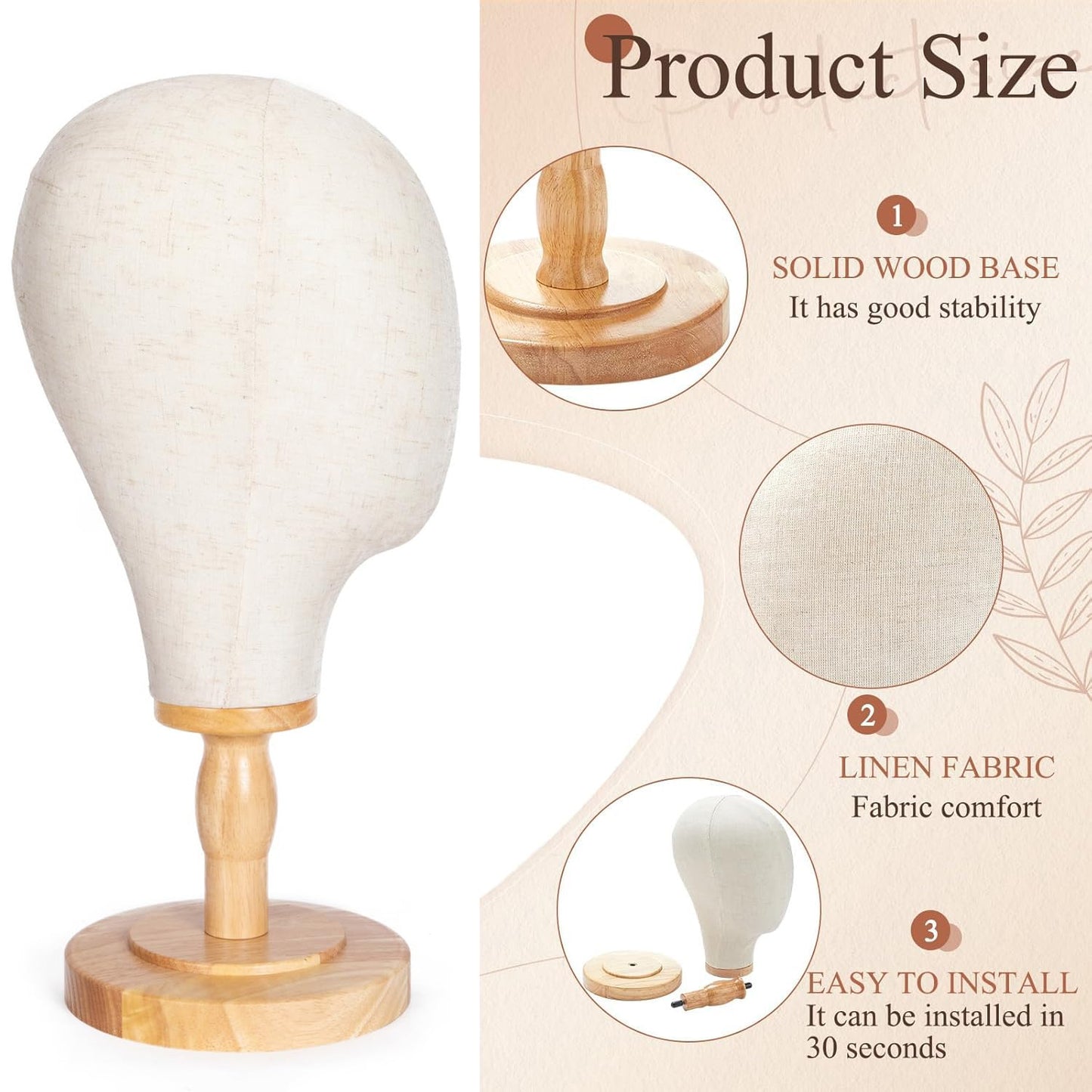 White Smoke GOODColla White Wooden Mannequin Head Stand Canvas Wig Head Stand with Detachable Wood Stand Linen Hat Dispaly Model Head for Caps Mannequin Head with Detachable Wood Base