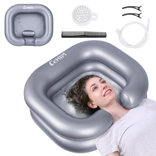 White Smoke Cehim Inflatable Shampoo Basin - Portable Shampoo Bowl, Hair Washing Basin for Bedridden, Disabled,Injured, Hair Wash Tub for Dreadlocks and at Home Sink Washing