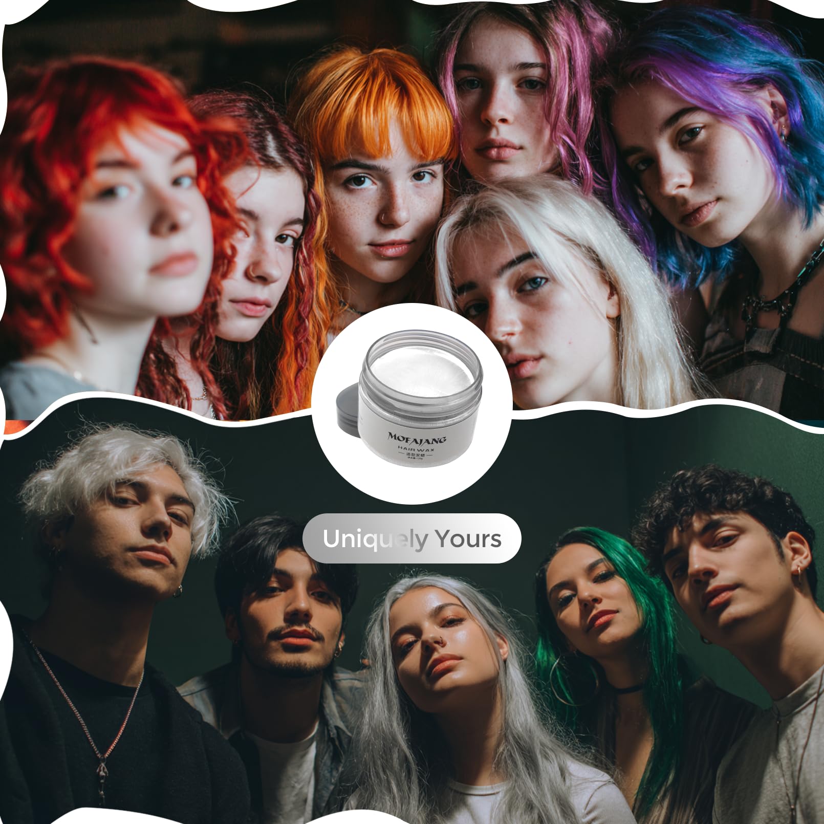 Black White Temporary Hair Color Wax - SOVONCARE Washable Hair Dye for Men & Women, All-Day Hold Disposable Hair Styling Clays for Party, Cosplay & Daily 4.23 oz