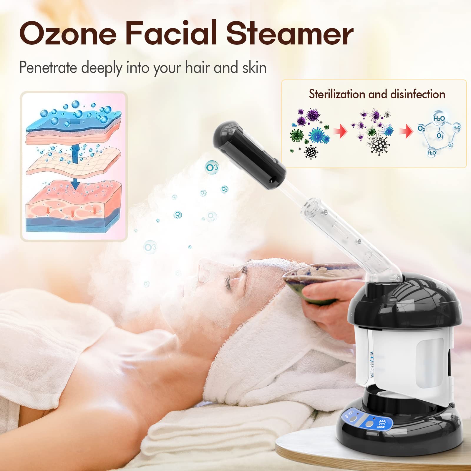 Seashell Hair Steamer Kingsteam 2 in 1 Ozone Facial Steamer, Design for Personal Care Use at Home or Salon Barber