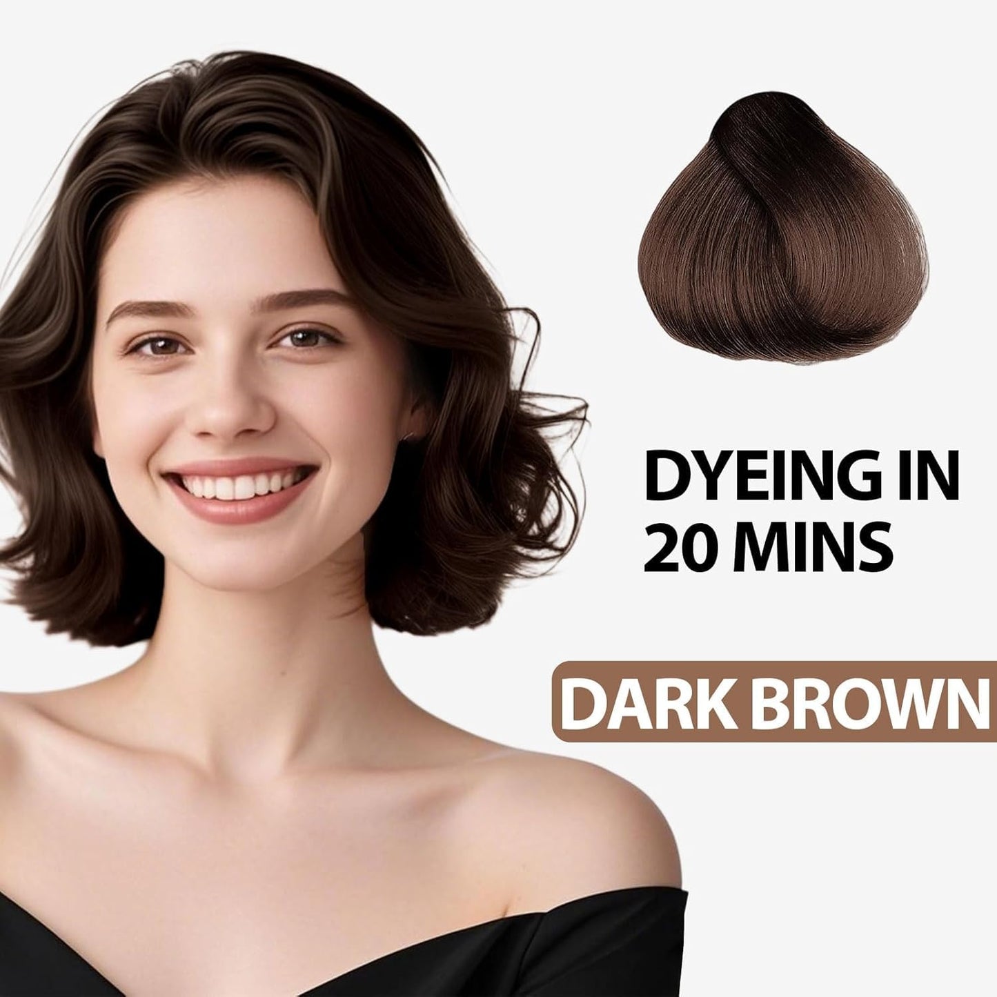 White Smoke Dark Brown Hair Dye Shampoo for Women Men, Ammonia Free 100% Gray Hair Coverage Herbal 3 in 1 Hair Color Shampoo 4 Pack