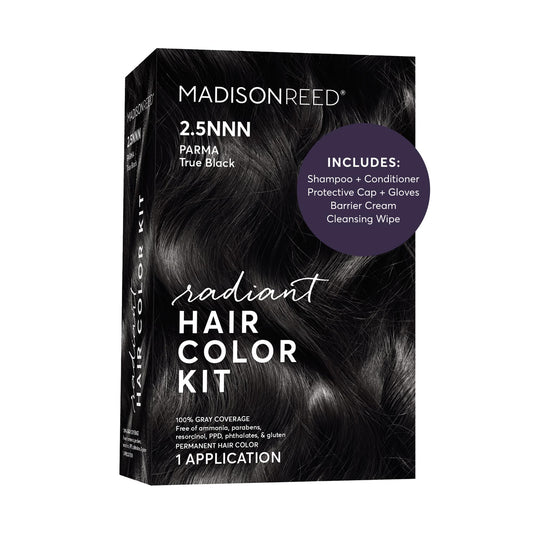 Black Madison Reed Radiant Hair Color Kit - 2.5NNN Soft Black (Parma Black), 100% Gray Hair Coverage Permanent Hair Dye for Resistant Grays | PPD-Free & Ammonia-Free, 1 Pack