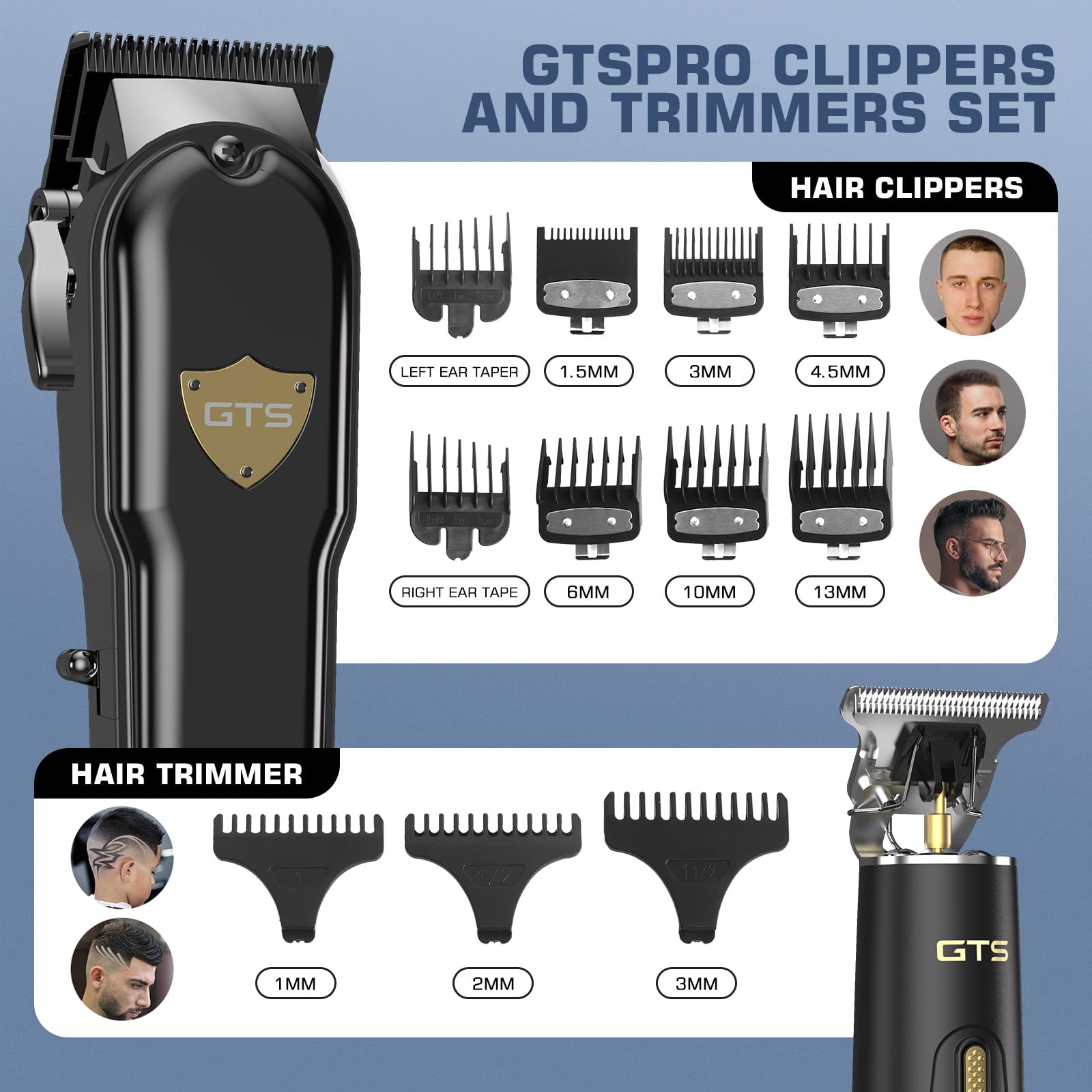 White Smoke GTSPro Hair Clippers for Men, Clippers and Trimmers Set, Barber Clippers, Electric Hair Trimmer with Box, Gifts for Men Black