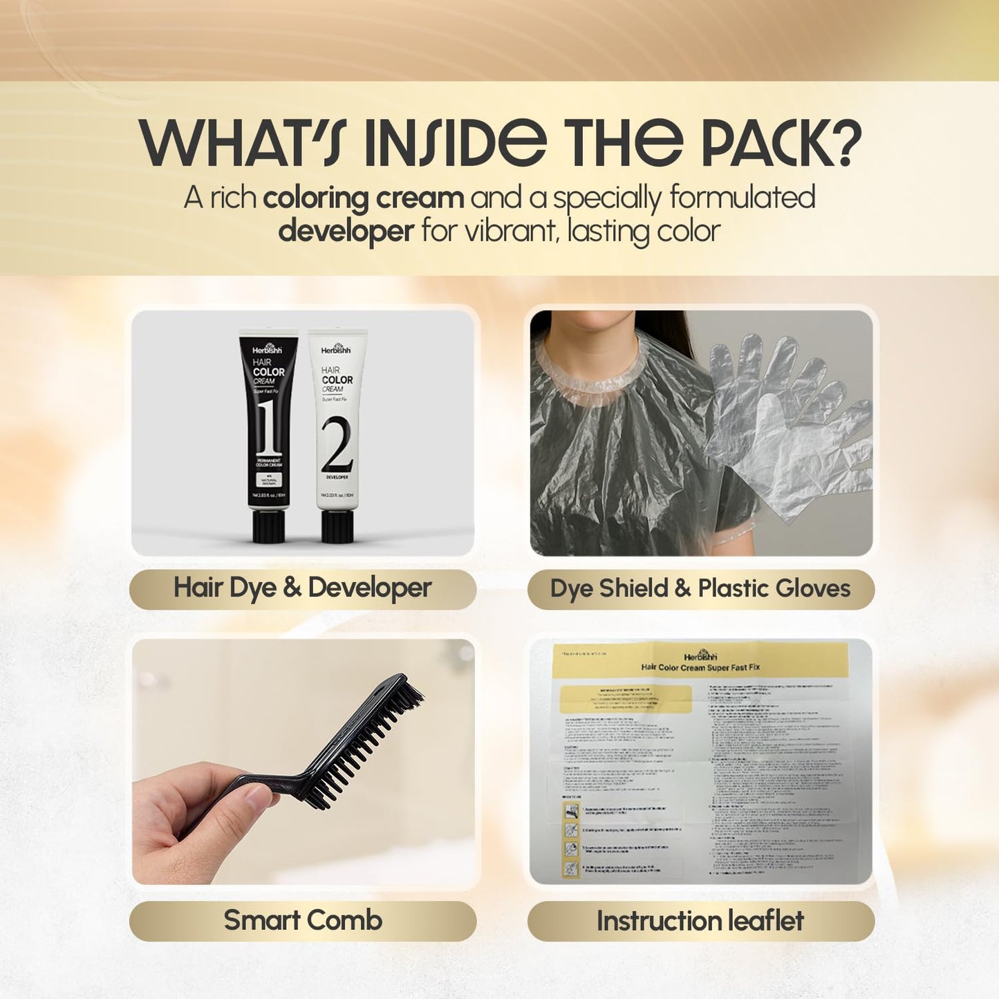 Seashell Herbishh 1-Minute Korean Hair Dye Cream & Developer (2.03 fl oz Each) Natural Black - Permanent Color for Hair Root Touch Up & Full Hair Gray Coverage, Ammonia-Free Hair Dye Kit for Women & Men