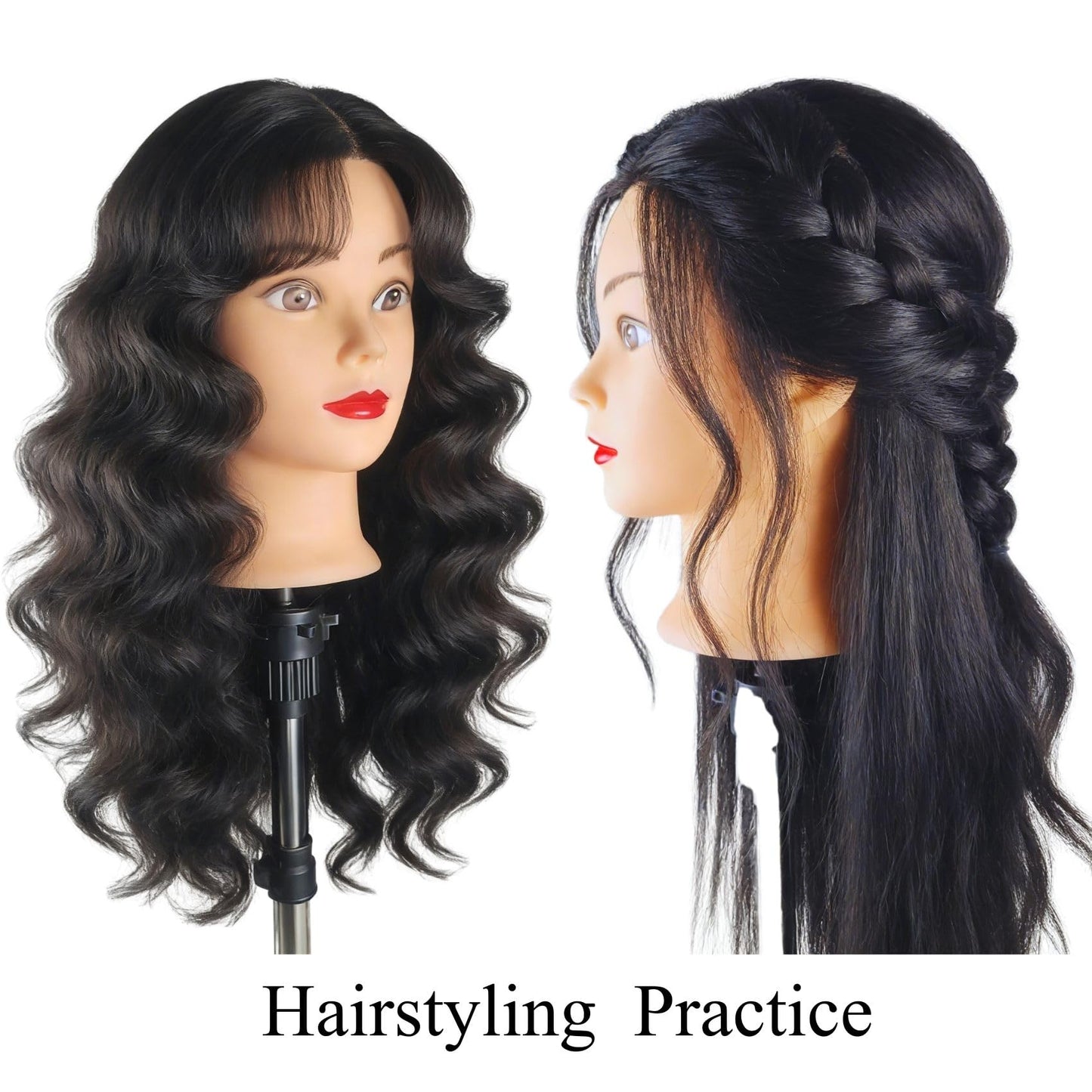 White Smoke 28inch Real Hair Mannequin Head Cosmetology Training Head to Practice Hairstyles Manikin Head for Beginners Hairdresser Hair Braiding, Cutting Learning Teaching
