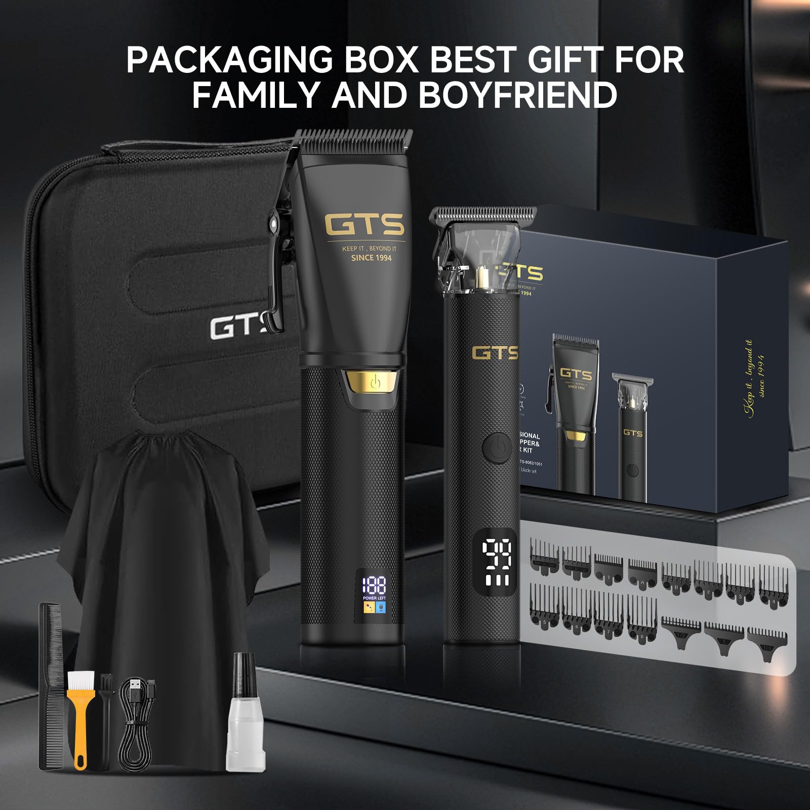 Dark Slate Gray GTSPRO Hair Clippers for Men Professional, Cordless Clippers for Hair Cutting, Mens Hair Clippers and Trimmer Kit for Barber with LED Display 15 Guide Combs