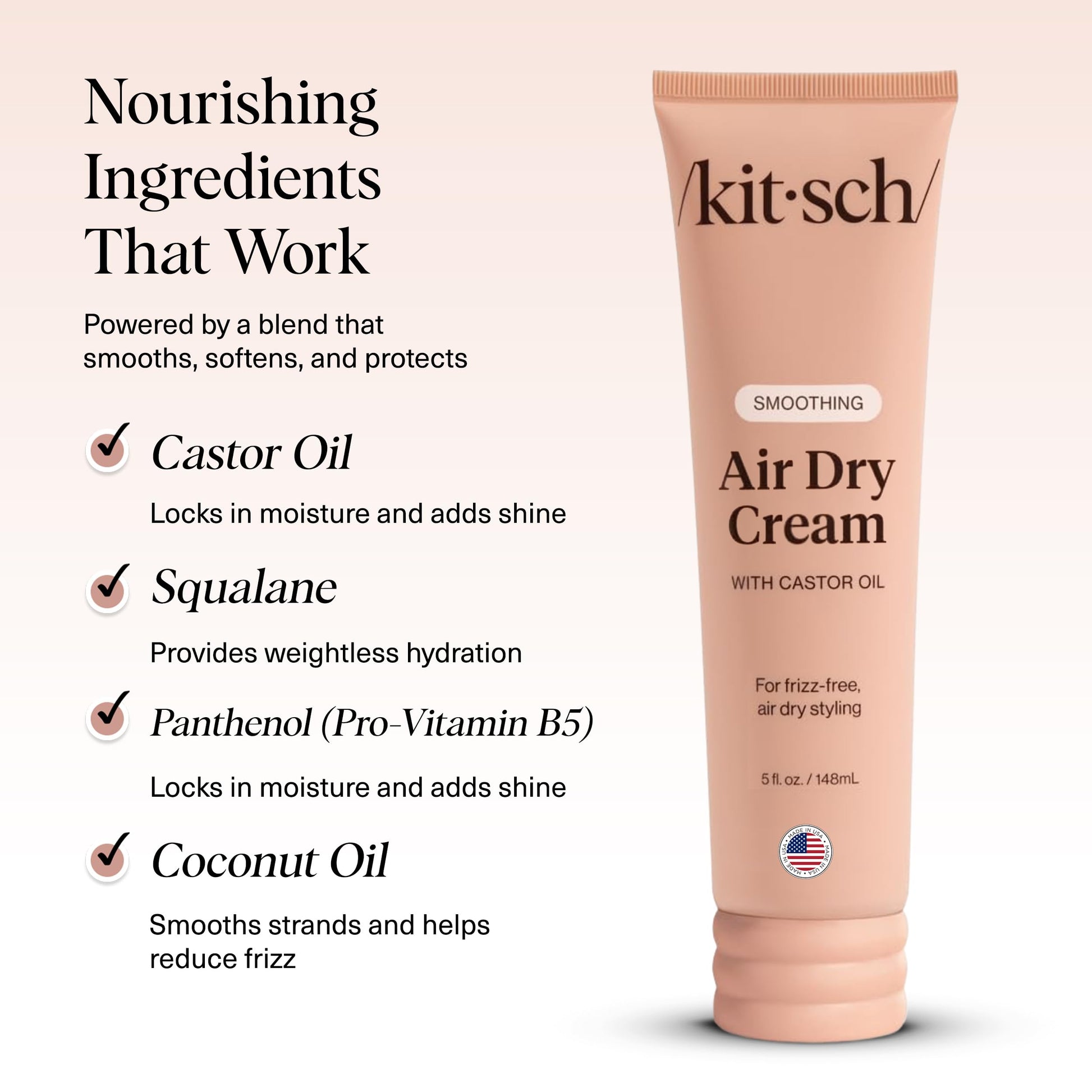 White Smoke Kitsch Smoothing Air Dry Cream for Hair – Frizz Control Hair Care Product with Castor Oil & Coconut Oil – Weightless Styling Cream - Enhances Natural Texture Appearance | Ideal Gifts for Women – 5 oz