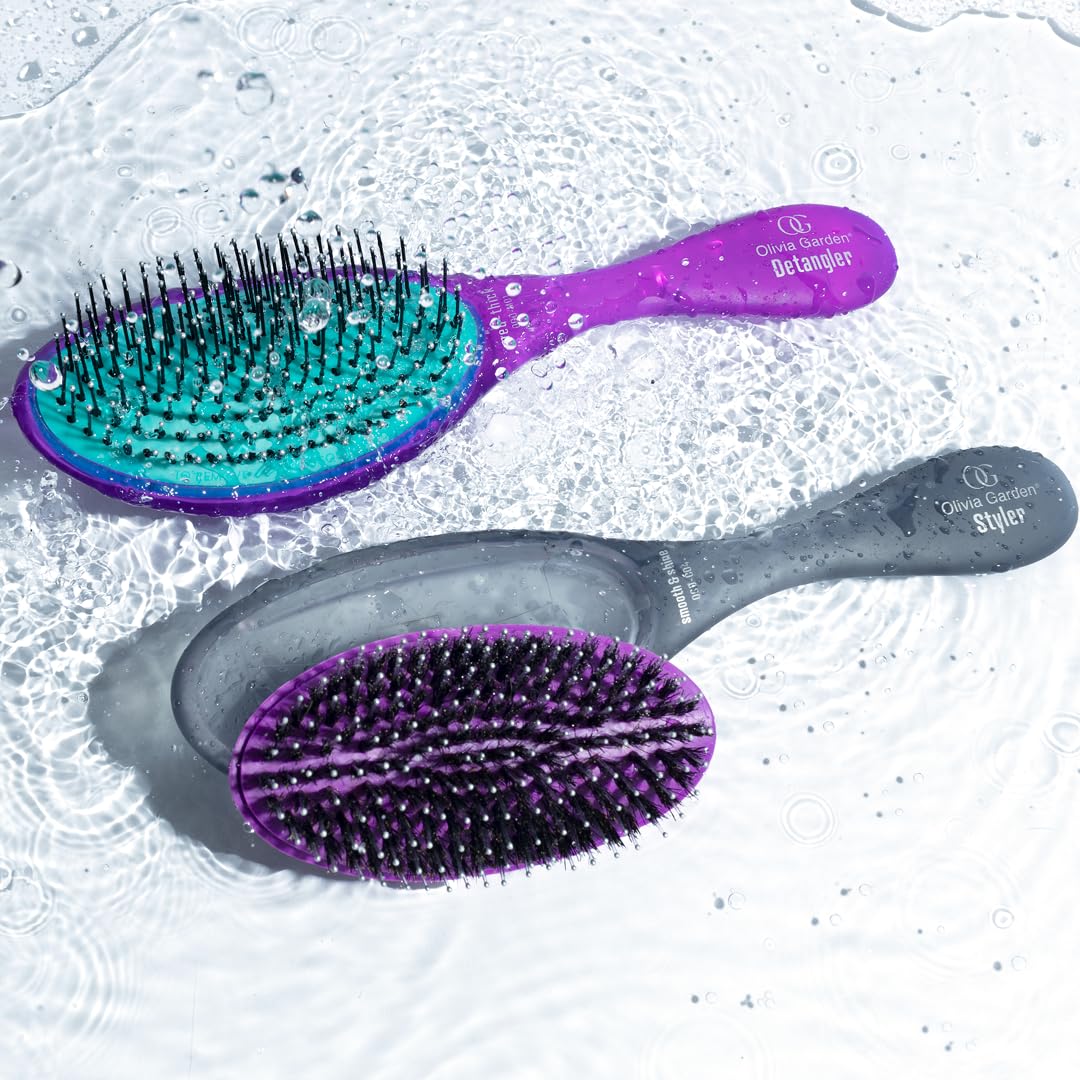 White Smoke Olivia Garden OG Brush Collection Set - Includes 3 Hair Brushes for All Hair Types, Detangling, and Smoothing