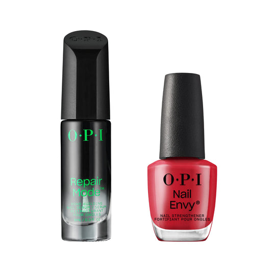 White Smoke OPI Repair Mode Bond Building Nail Serum, Patented Ulti-Plex Technology ™, Keratin Protein, Clear, 0.3 fl oz + OPI Nail Envy, Nail Strengthening Treatment, Big Apple Red, 0.5 fl oz, Vegan Formula