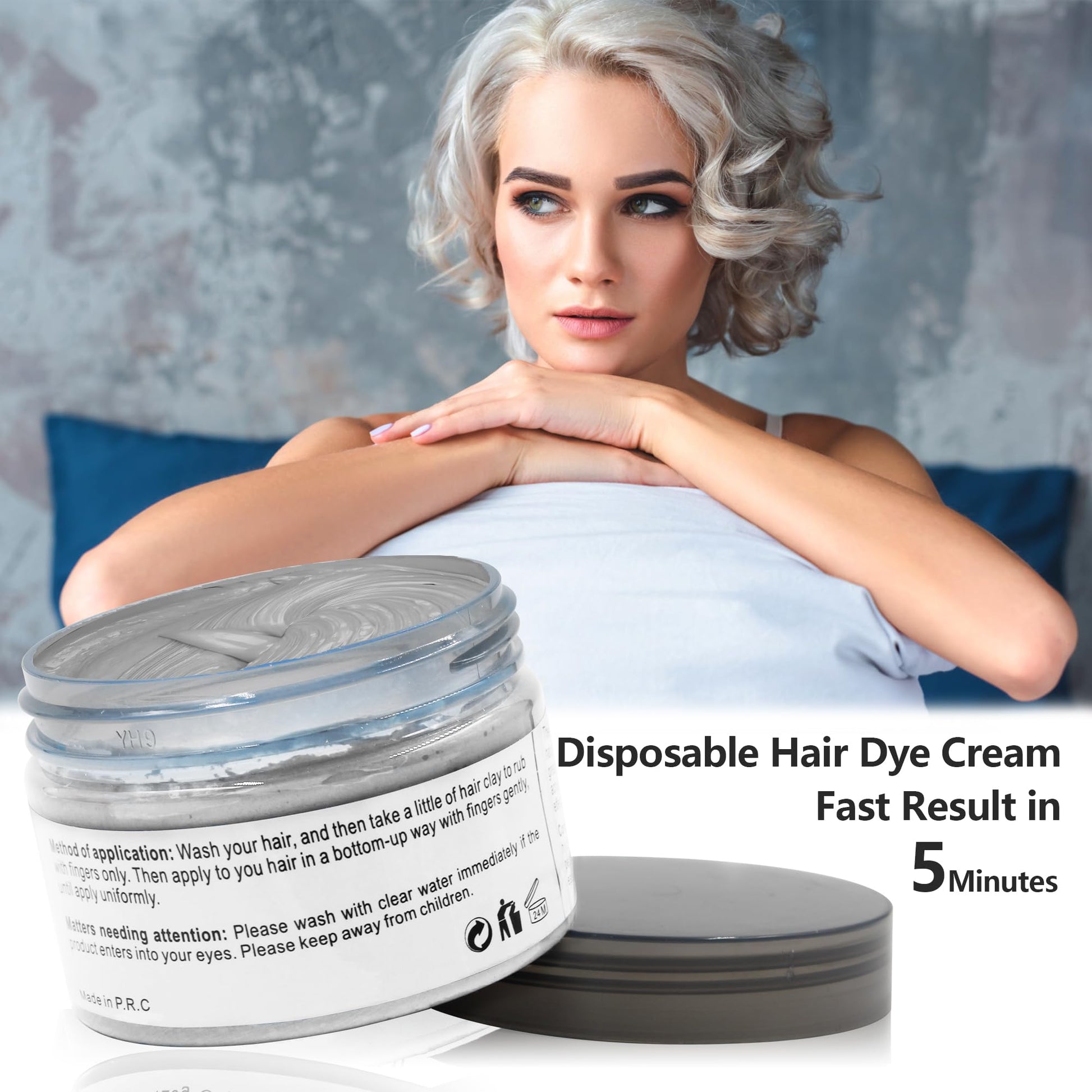 White Smoke Silver Grey Hair Wax Pomades 4.23 oz - Natural Hair Coloring Wax Material Disposable Hair Styling Clays Ash for Cosplay, Party (Silver Grey)
