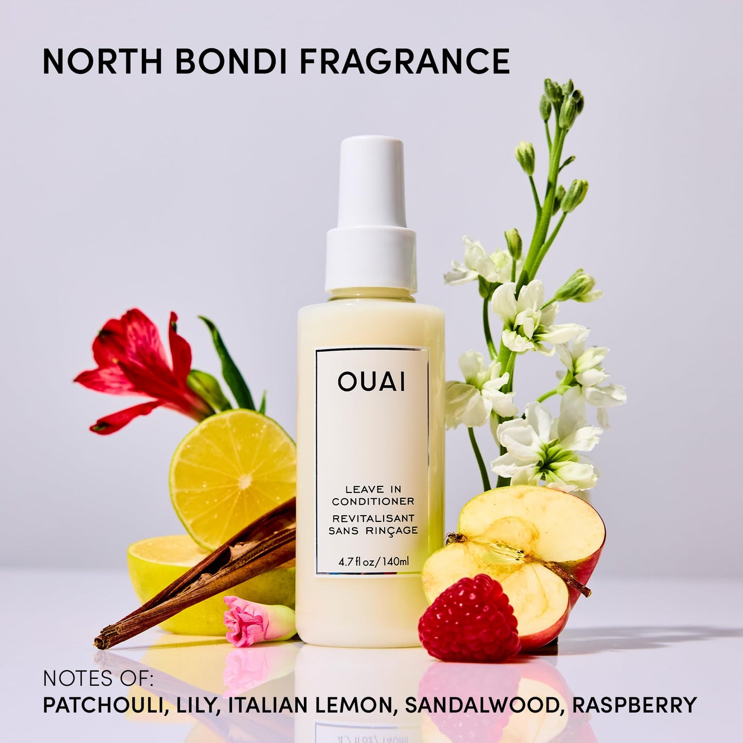 Light Gray OUAI Leave In Conditioner & Heat Protectant for Hair - Prep Hair for Styling or Use as Detangling Spray to Fight Frizz & Flyaways - No Parabens, Sulfates or Phthalates (1.5 oz)