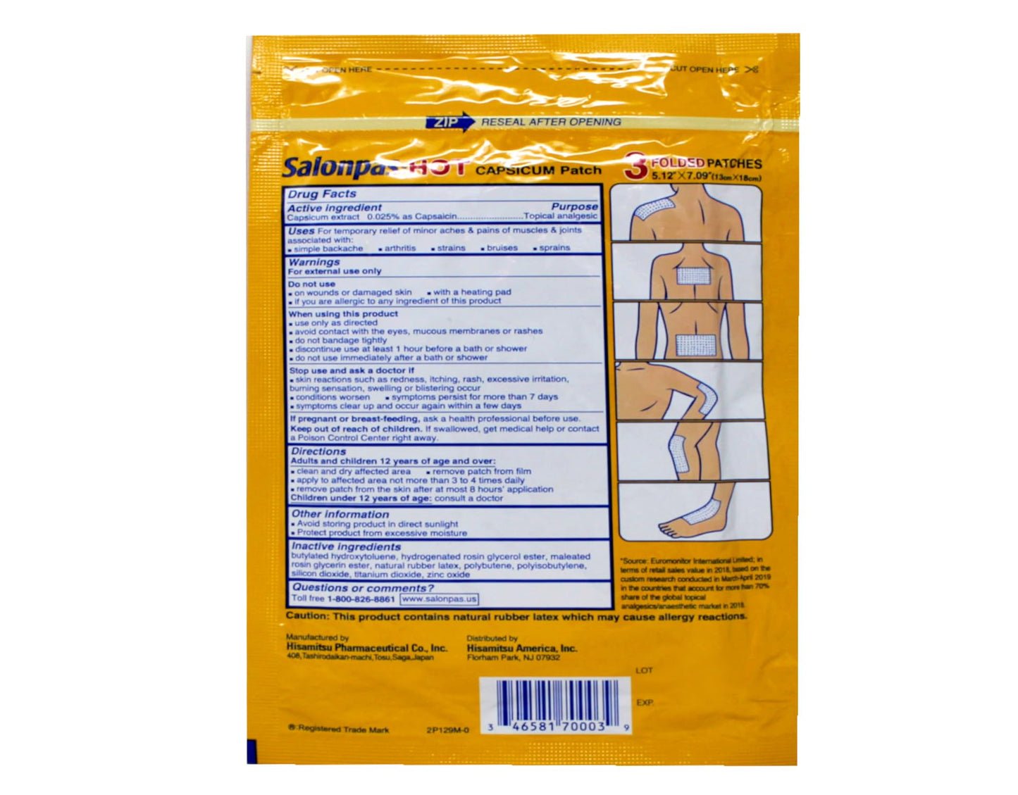 Dark Goldenrod Salonpas-Hot Capsicum Patch 3 Count (Pack of 6)