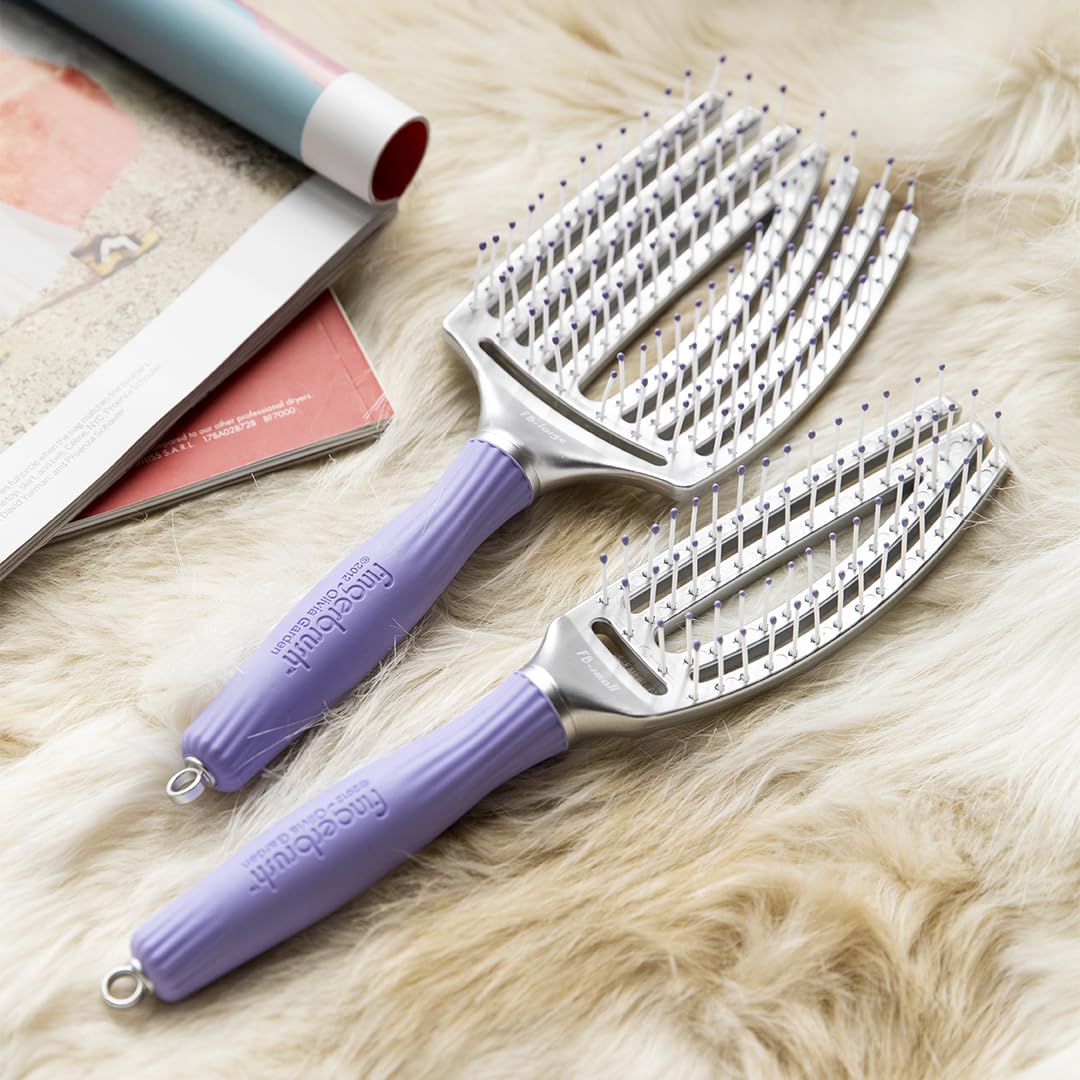 Light Gray Olivia Garden Fingerbrush Curved and Vented Paddle Brush for Blow Drying - Ideal for Styling and Detangling All Hair Types - Scalp Massager Brush, 3-Piece Kit