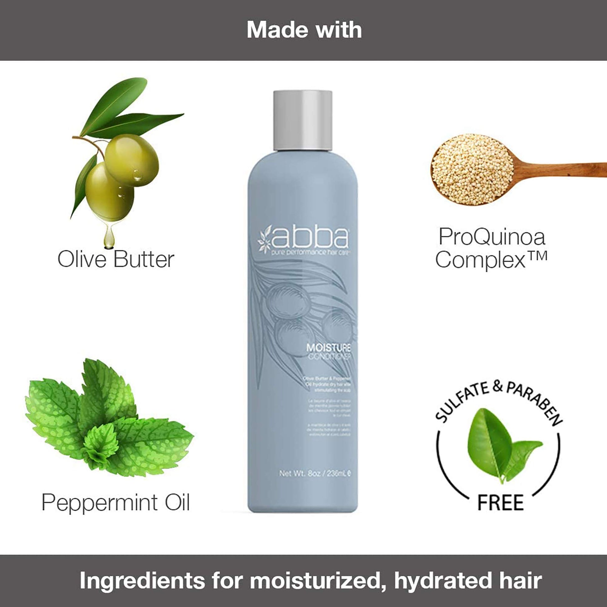 White Smoke ABBA Moisture Shampoo, Olive & Peppermint Oil, 32 Fl Oz (Pack of 1)