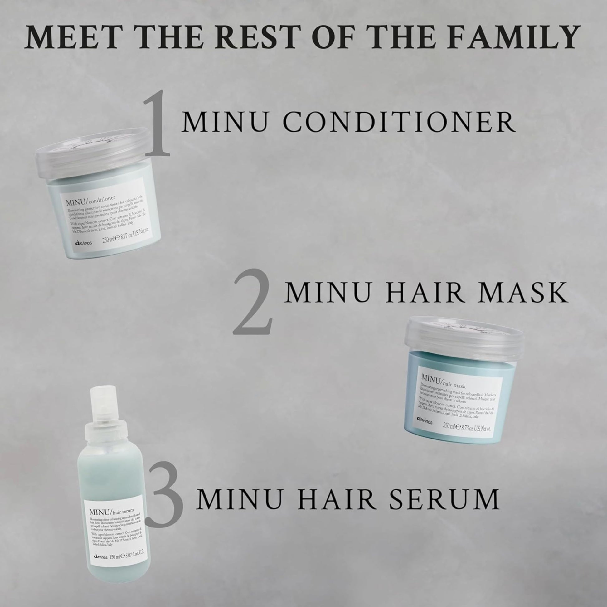 Gray Davines MINU Hair Mask, Deep Nourishing Treatment for Color Treated Hair - Illuminating & Restorative - Weightless Shine & Silky Feel with Salina Caper Extract, 8.45 Fl Oz