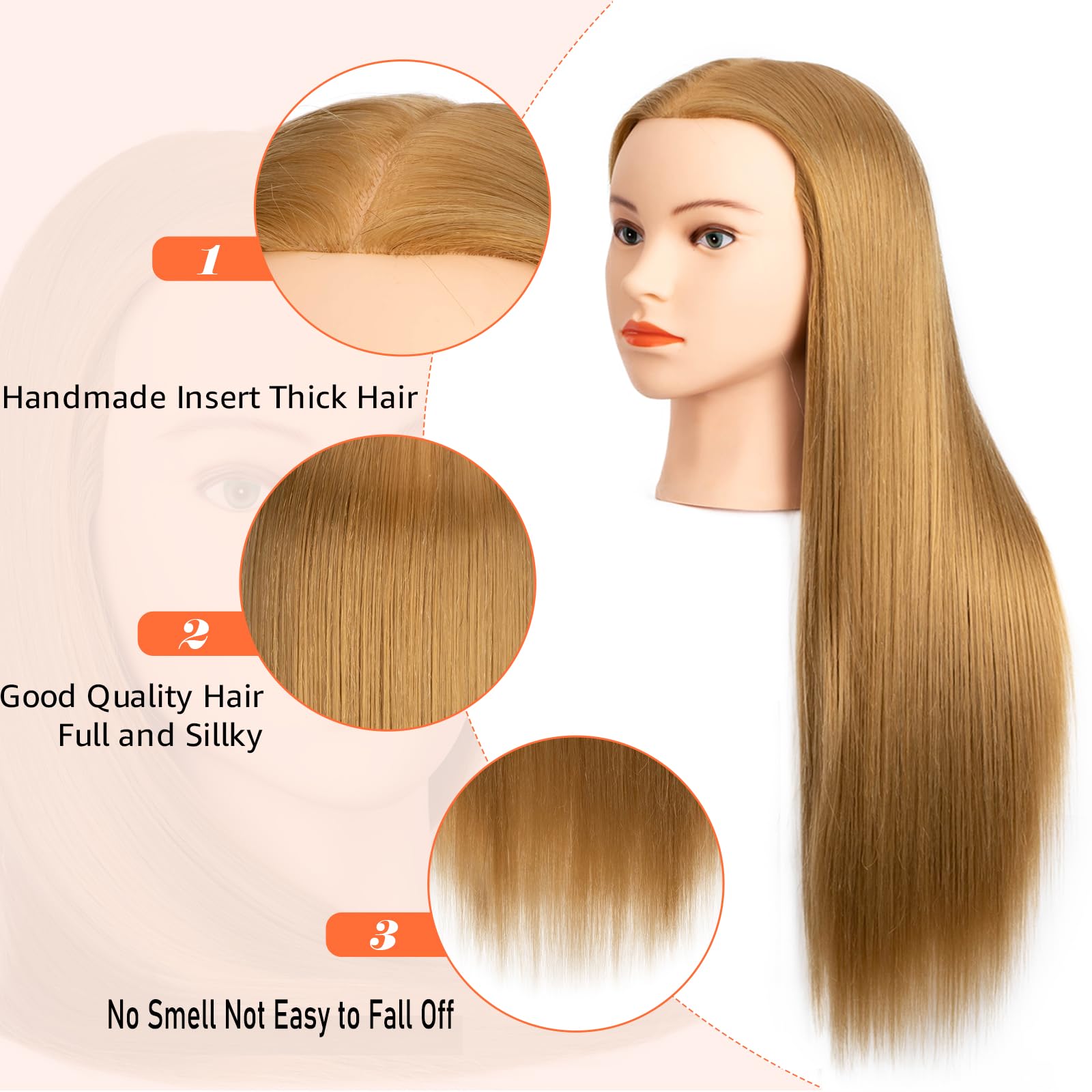 White Smoke Mannequin Head 80% Human Hair Cosmetology Mannequin Head Practice Hairstyles Training Head for Hairdresser(#27 Light Brown)