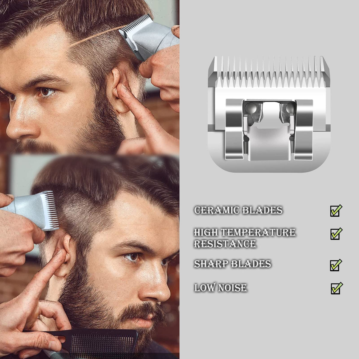 Light Gray 2 Packs Professional Detachable Replacement Ceramic Blades Size 1-1/2,Cut Length 5/32-Inch 4mm,compatible with Andis AGC,BDC,BGC,MBG Series/oster Classic 76/Star-Teq/Power-Teq/A5 Clipper