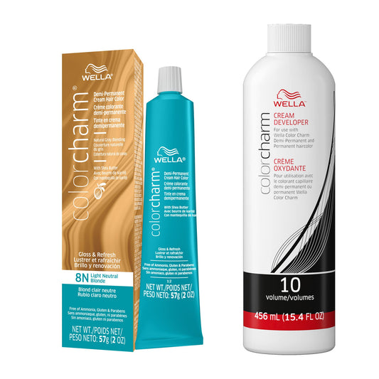 White Smoke WELLA colorcharm Demi Permanent Hair Color, Adds Gloss & Color Richness, Gray Coverage, 8N Light Neutral Blonde + 10 Vol. Developer