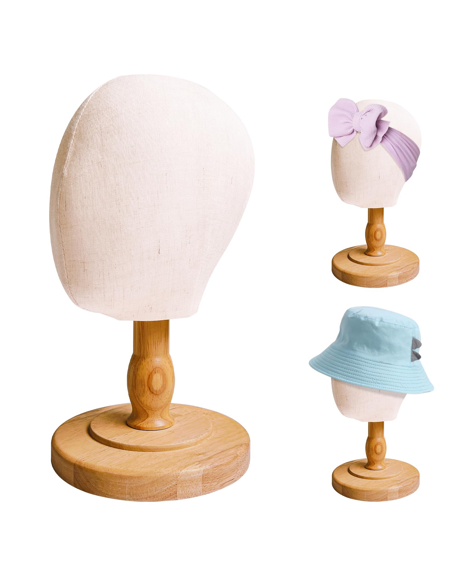 White Smoke CHADWICK UnPinnable Baby Mannequin Head - Wig Stand for Kids, Plastic Model for Hats, Wigs, Glasses, Scarves Display - Baby Girl Children Hat Stand, Canvas Block Manikin for Home, Salon (47cm)