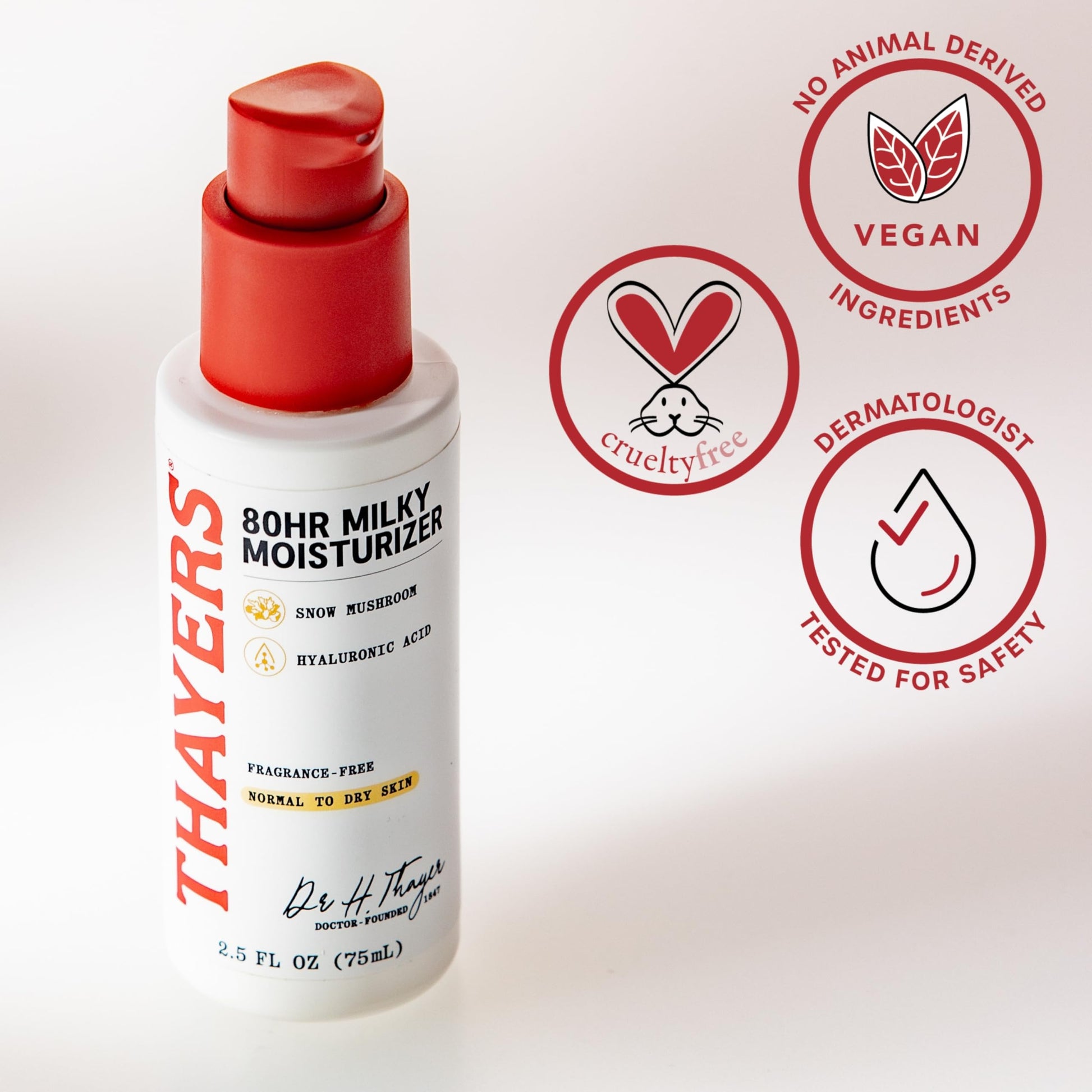 White Smoke THAYERS 80HR Face Moisturizer, Face Cream with Hyaluronic Acid and Snow Mushroom, Milky Moisturizer, Lightweight Hydration for Normal to Dry Skin, Fragrance Free Skin Care, 2.5 Oz