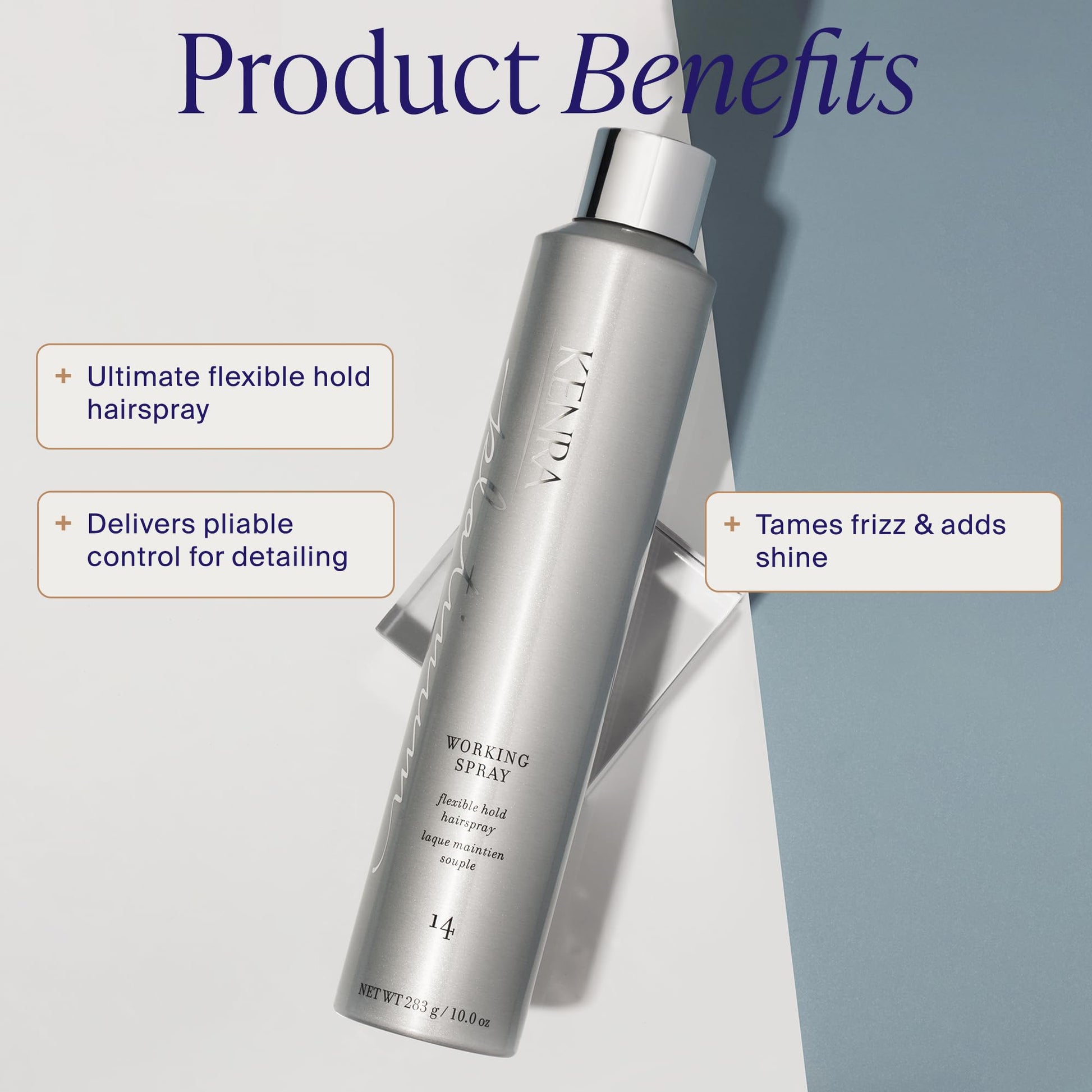 Light Gray Kenra Professional Platinum Working Spray 14 50% | Flexible Hold Hairspray | Fast-Drying, Non-Sticky | Creates Volume & Texture | Leaves Hair With Frizz-Free Shine | All Hair Types | 10 oz