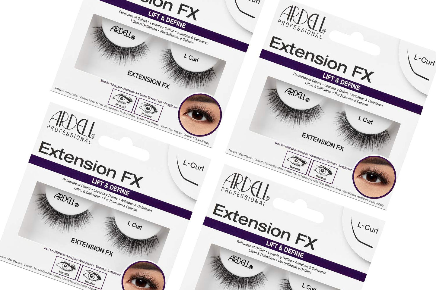 White Smoke Ardell Lash Extension FX L Curl Lashes – Lift & Define Eyelashes, Natural for Hooded Eyes, Reusable Eye Lash, 4 Pack