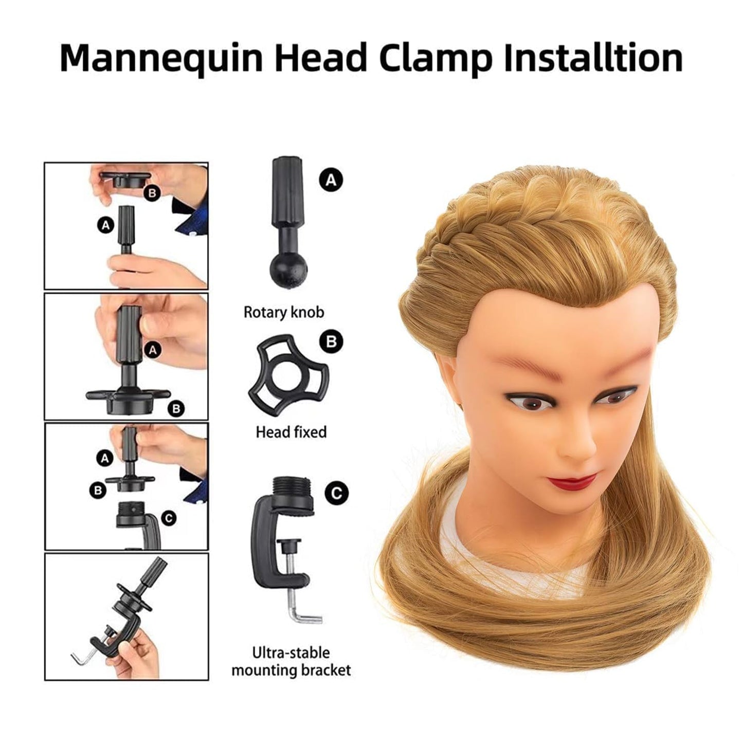 White Smoke Cosmetology Mannequin Head Hair Styling 26-28inch Training Head Synthetic Fiber Manikin Head Doll Head with Clamp （#27 Blonde 20Inch）