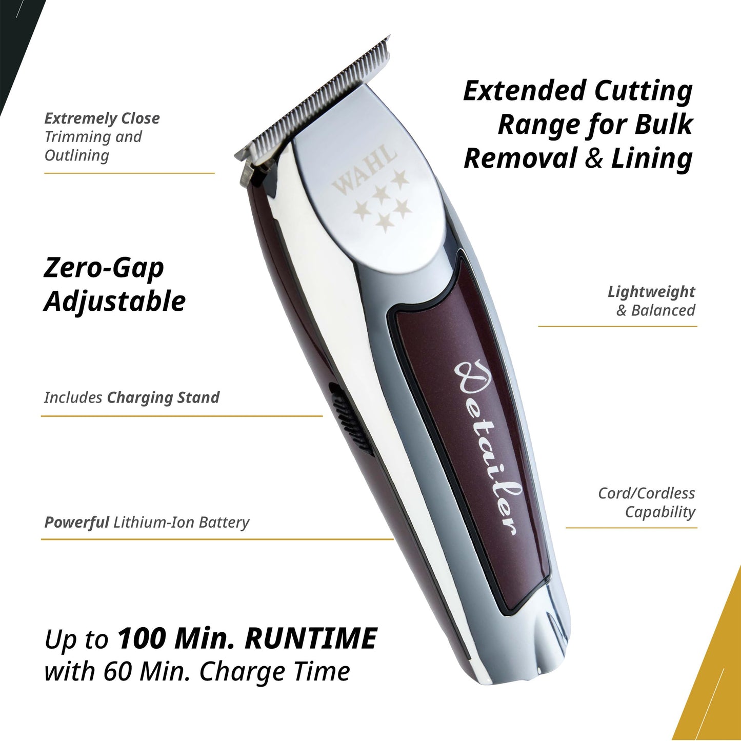 White Smoke Wahl Professional Cordless Detailer Li T Wide Blade Lithium Ion Battery 100 Min Runtime