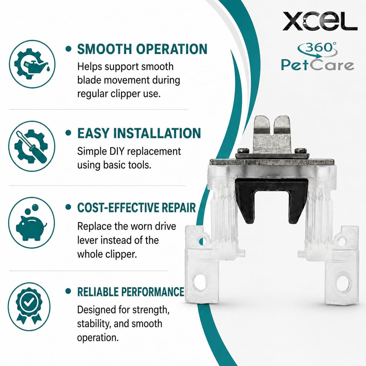 White Smoke XCEL Blade Drive Lever Assembly Replacement, Compatible with Select Andis AG, AGC, AGR, BG and 5-Speed Grooming Clippers - 4 Pack