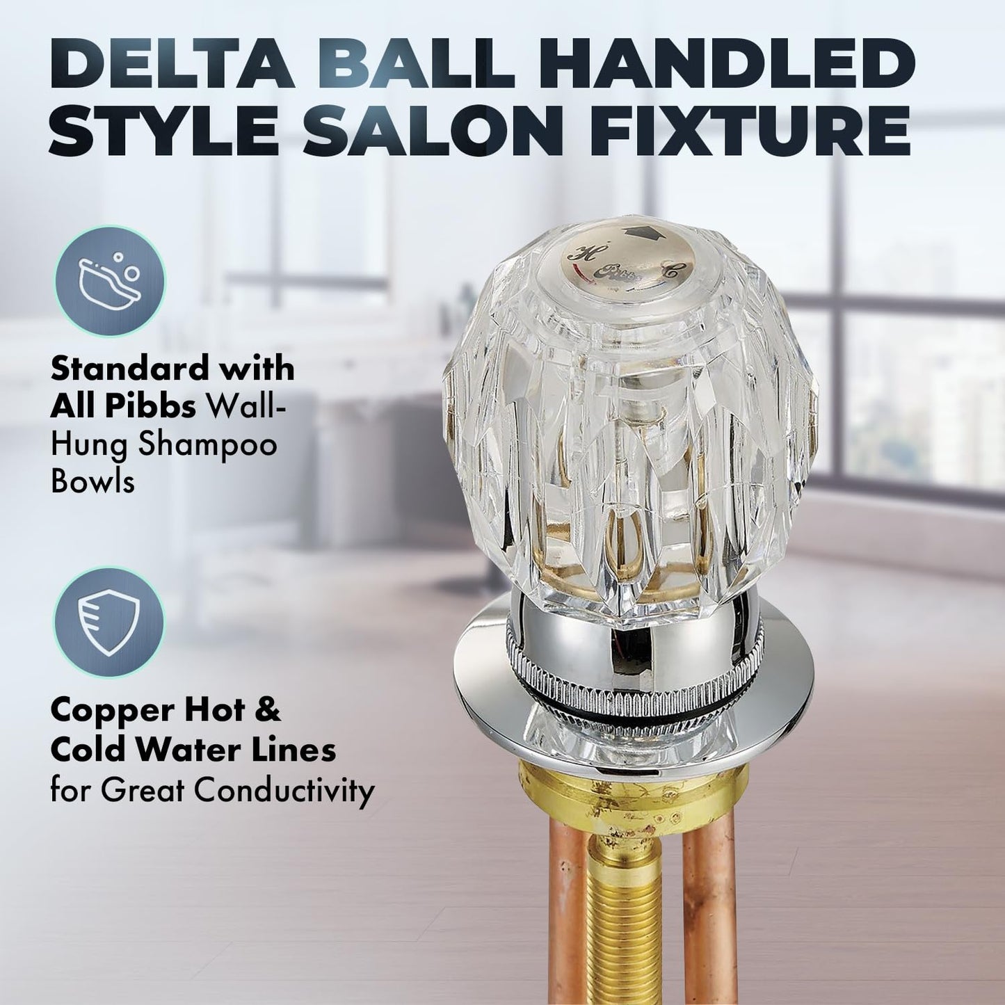 Gray Pibbs 562 Salon Shampoo Bowl Faucet Kit - Single-Handle Mixing Faucet with Hose Receiver Plate, Shampoo Hose & Hardware - Copper Water Lines, Delta Ball Handle - Fits Standard Wall-Hung Bowls, PIB-562