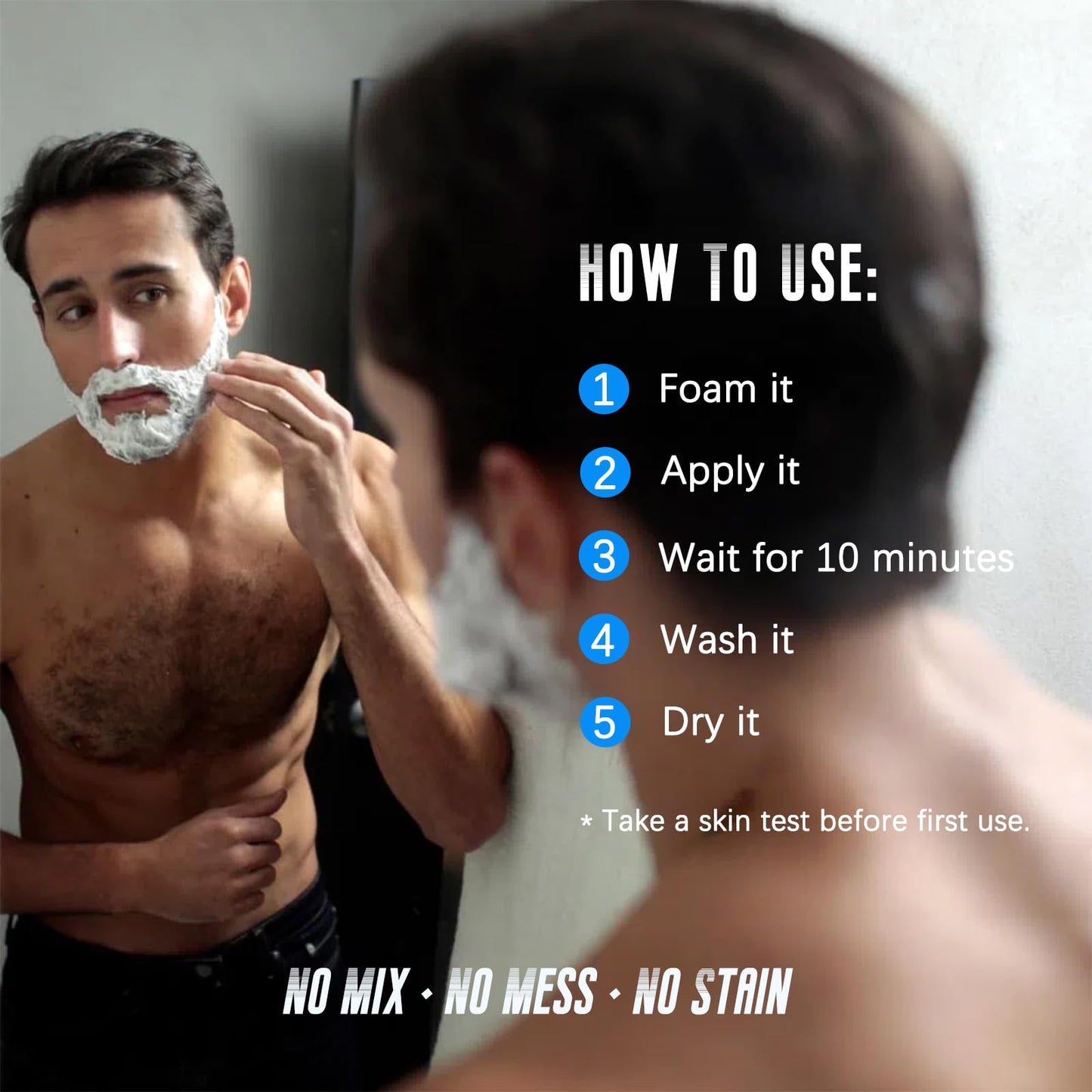 Black Mens Beard & Mustache Dye Shampoo, Instant 100% Grey Hair Coverage, 3 in 1 Black Beard Color Shampoo for Men Facial Hair, Easy to Use & Dermatologist Tested, 200ML