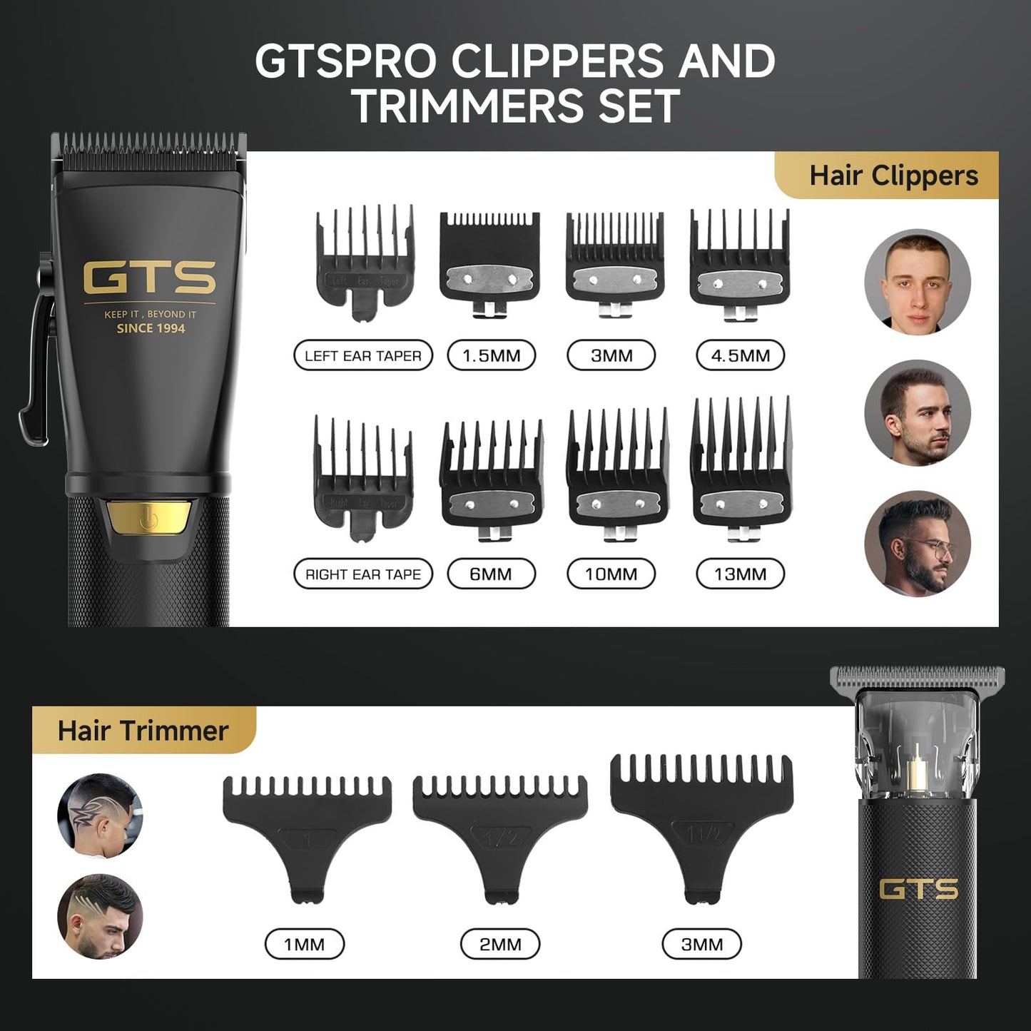 White Smoke GTS Hair Clippers for Men Professional, Beard Trimmer Kits & Sets, Cordless Mens Hair Trimmer, Electric Shavers, Haircutting Machine with LED Display, for Barber 4 in 1