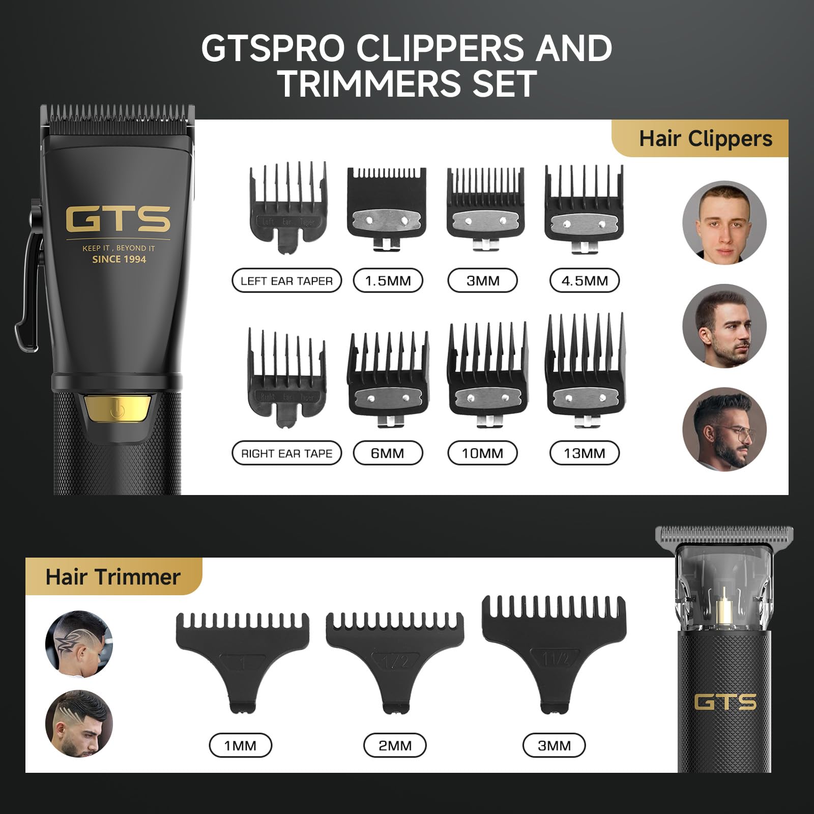 White Smoke GTS Hair Clippers for Men Professional, Beard Trimmer Kits & Sets, Cordless Mens Hair Trimmer, Electric Shavers, Haircutting Machine with LED Display, for Barber 4 in 1
