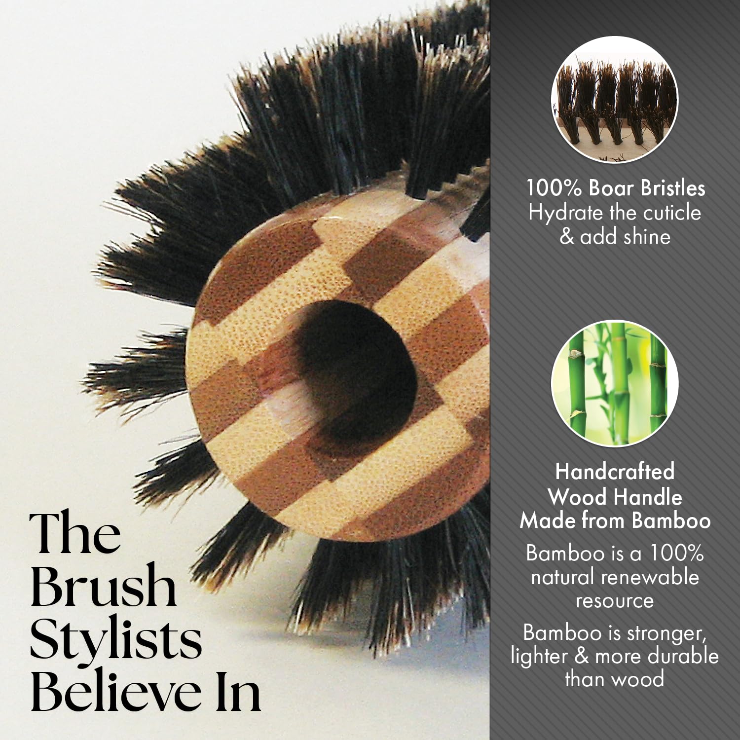 Dim Gray Olivia Garden Healthy Hair Eco-Friendly Bamboo 100% Boar Round Hair Brush HH-B50 (3 1/4")