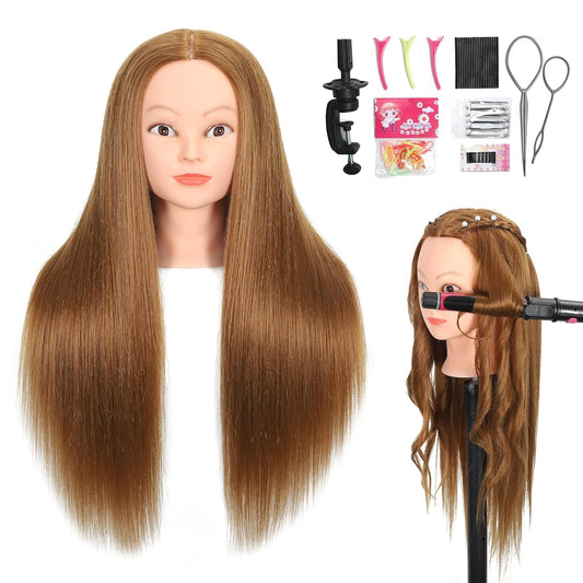 White Smoke ZOMOI Mannequin Head with 80% Real Human Hair 26''-28"Cosmetology Mannequin Doll Head to Practice Hair Styles Hairdresser Practice Braiding Head(27# Light Brown)