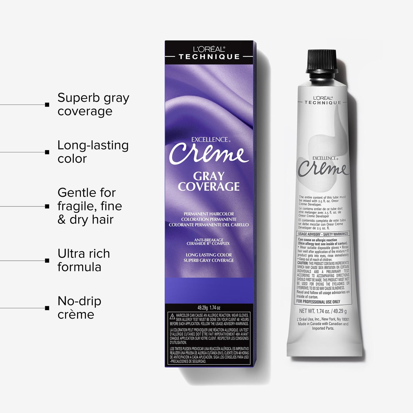 White Smoke L'Oréal Technique Excellence Crème Permanent Hair Color - Long-Lasting Hair Dye, Rich Formula With No-Drip Application, Superb Gray Coverage, Lghtst Nat Blonde